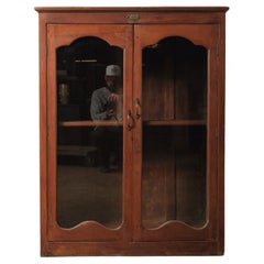 Rustic Indian Wooden Glass Almirah Cabinet with Glass Paneled Doors