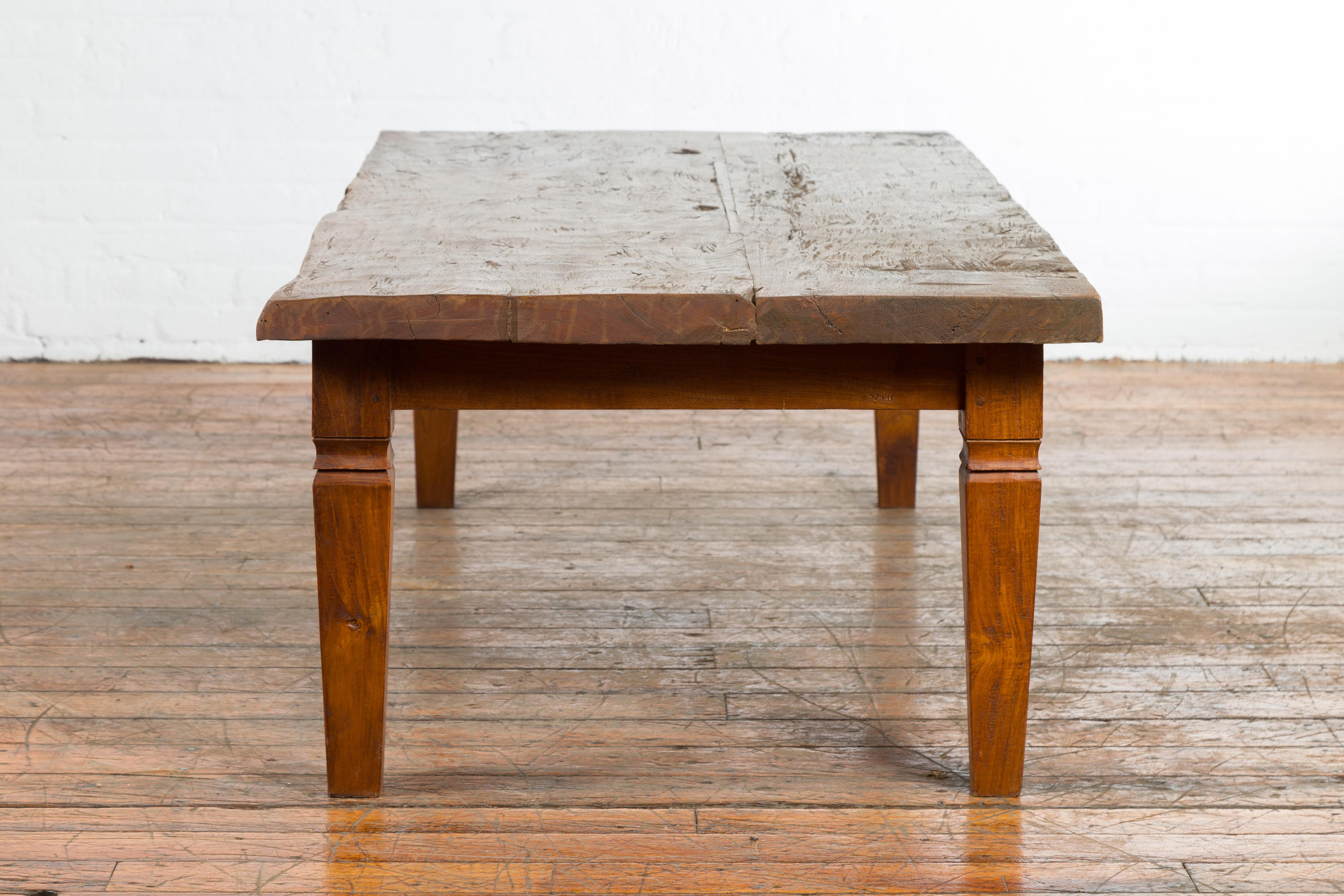 Rustic Indonesian 19th Century Coffee Table Made from a Slab of Wood For Sale 6