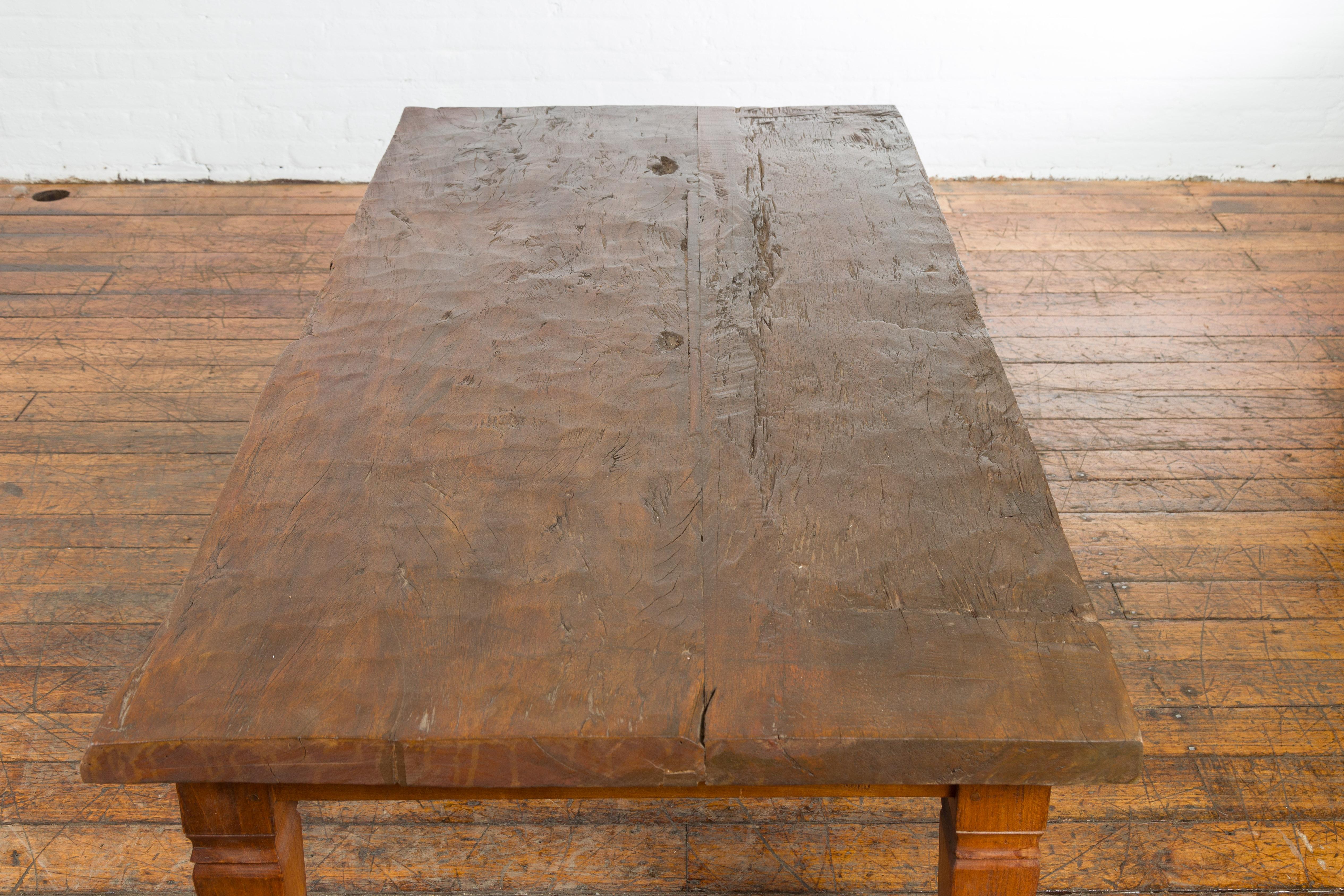 Rustic Indonesian 19th Century Coffee Table Made from a Slab of Wood For Sale 7
