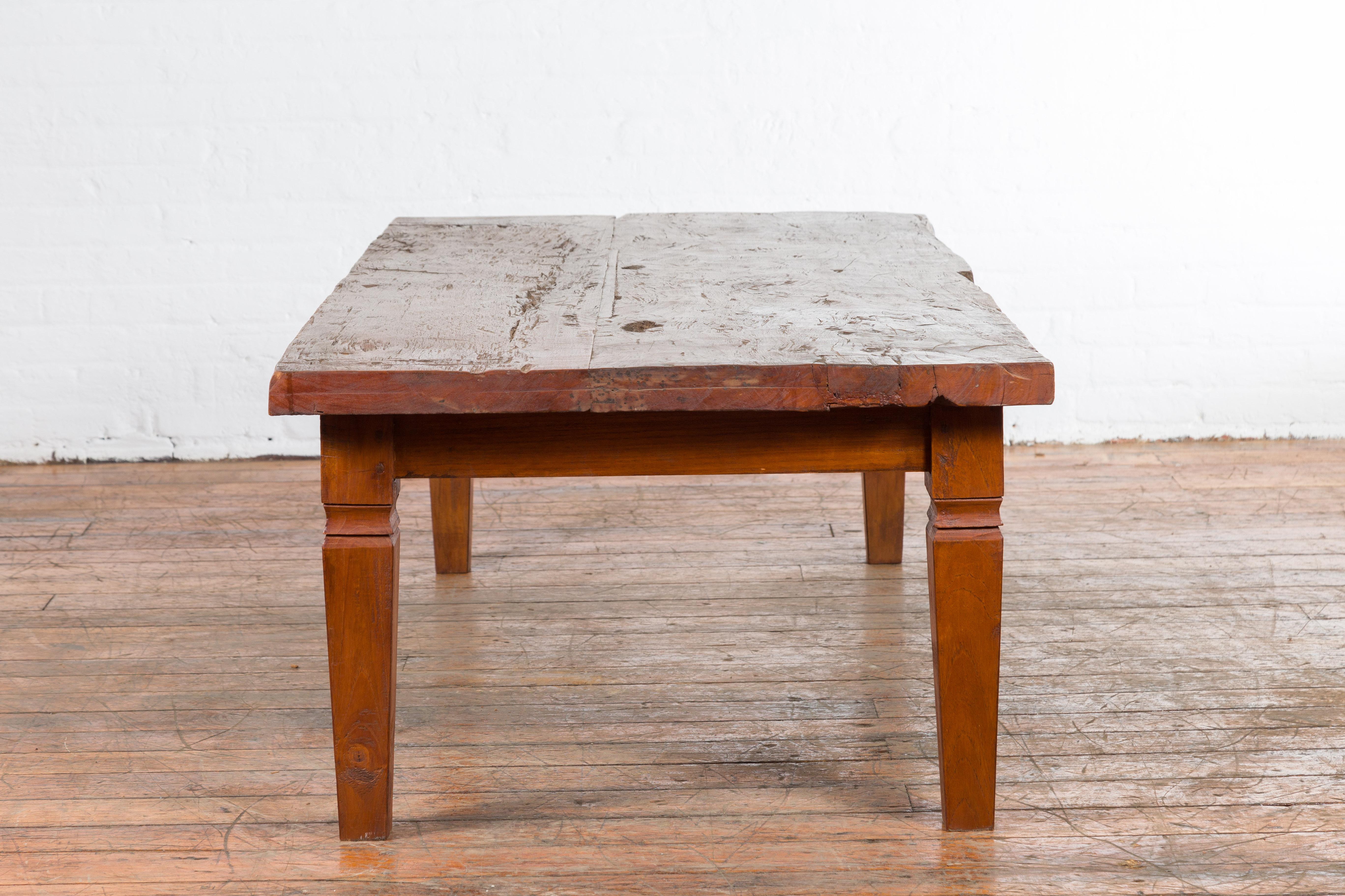 Rustic Indonesian 19th Century Coffee Table Made from a Slab of Wood For Sale 8