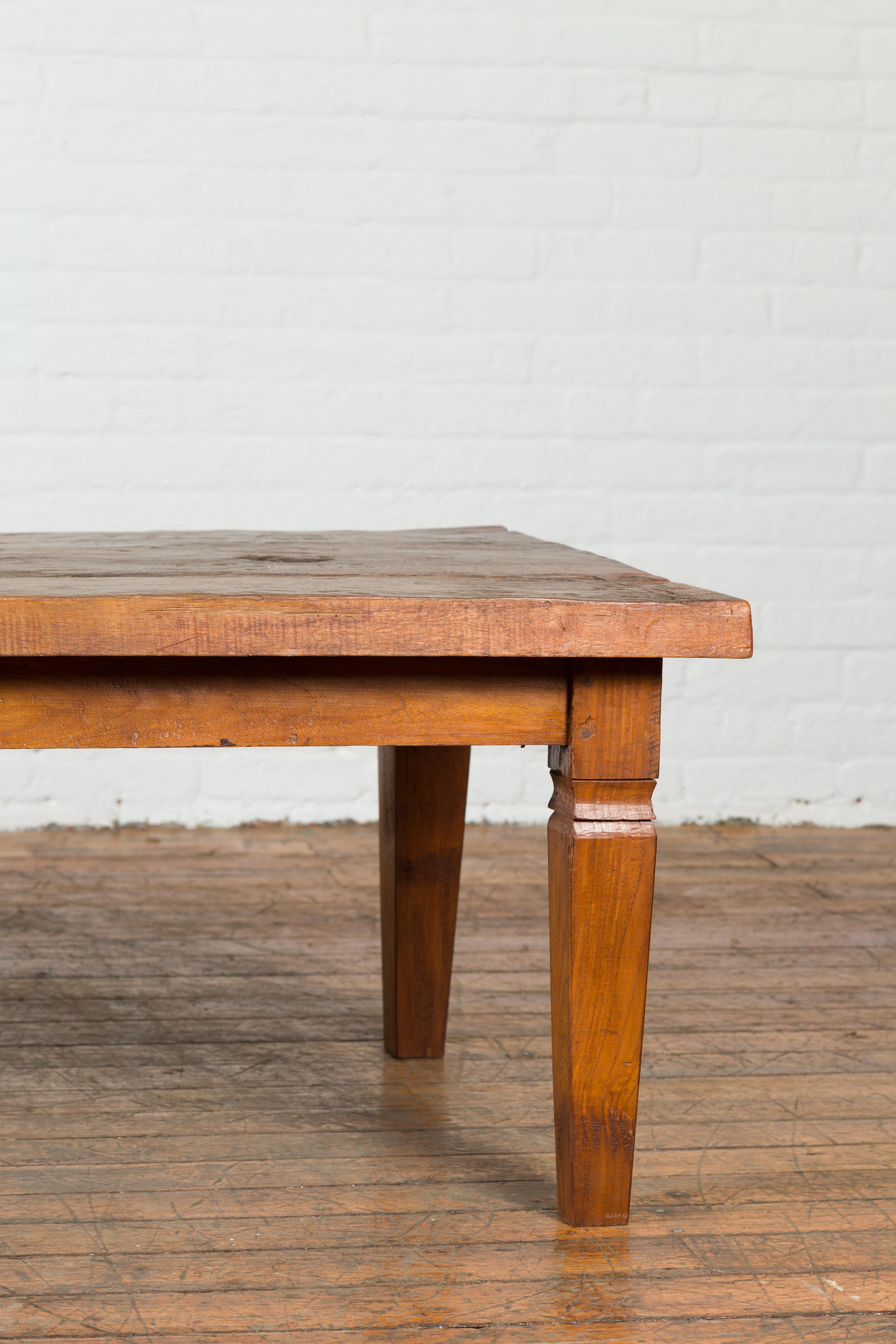 Rustic Indonesian 19th Century Coffee Table Made from a Slab of Wood For Sale 2