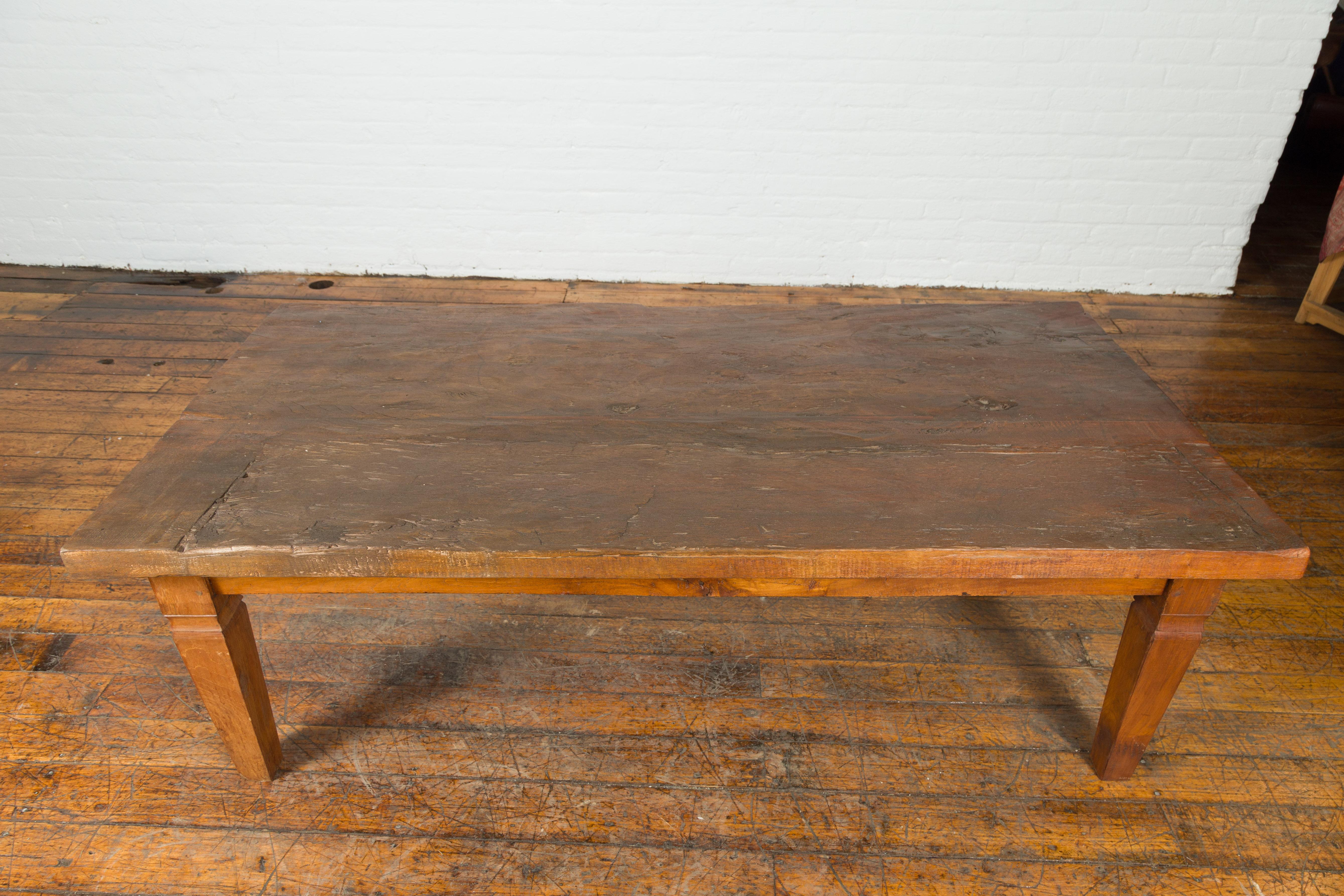 Rustic Indonesian 19th Century Coffee Table Made from a Slab of Wood For Sale 5