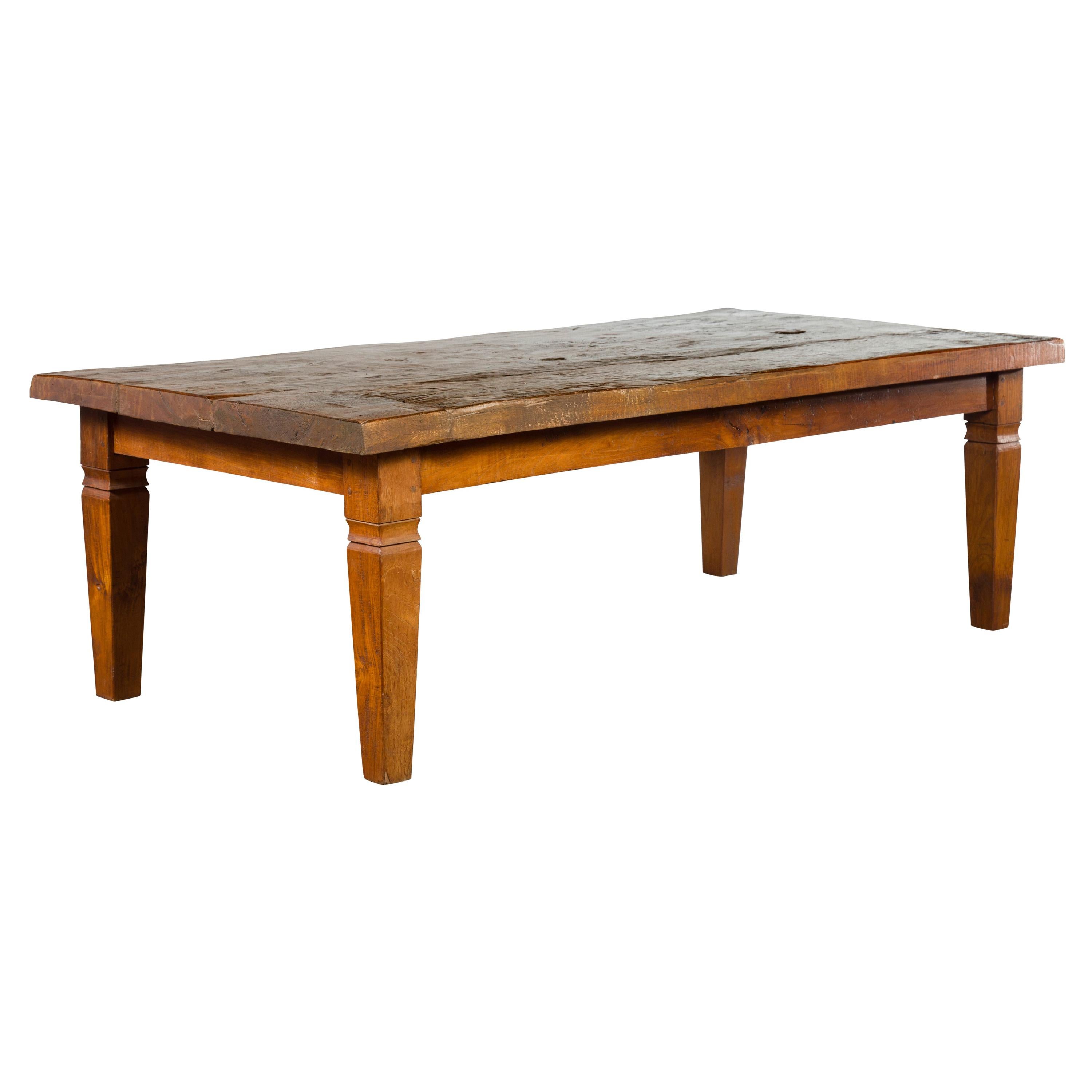 Rustic Indonesian 19th Century Coffee Table Made from a Slab of Wood