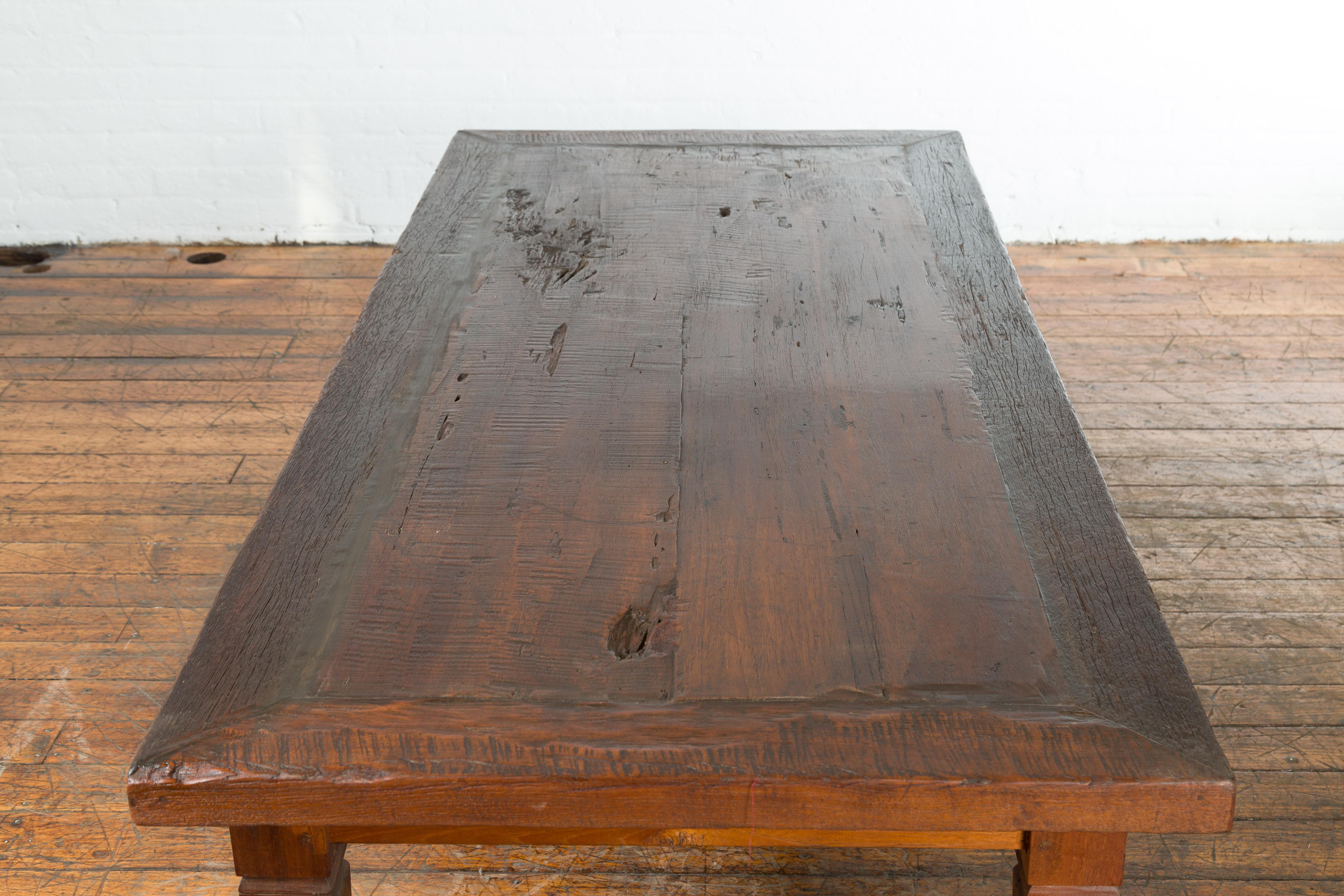 Rustic Indonesian 19th Century Coffee Table with Tapered Legs 5
