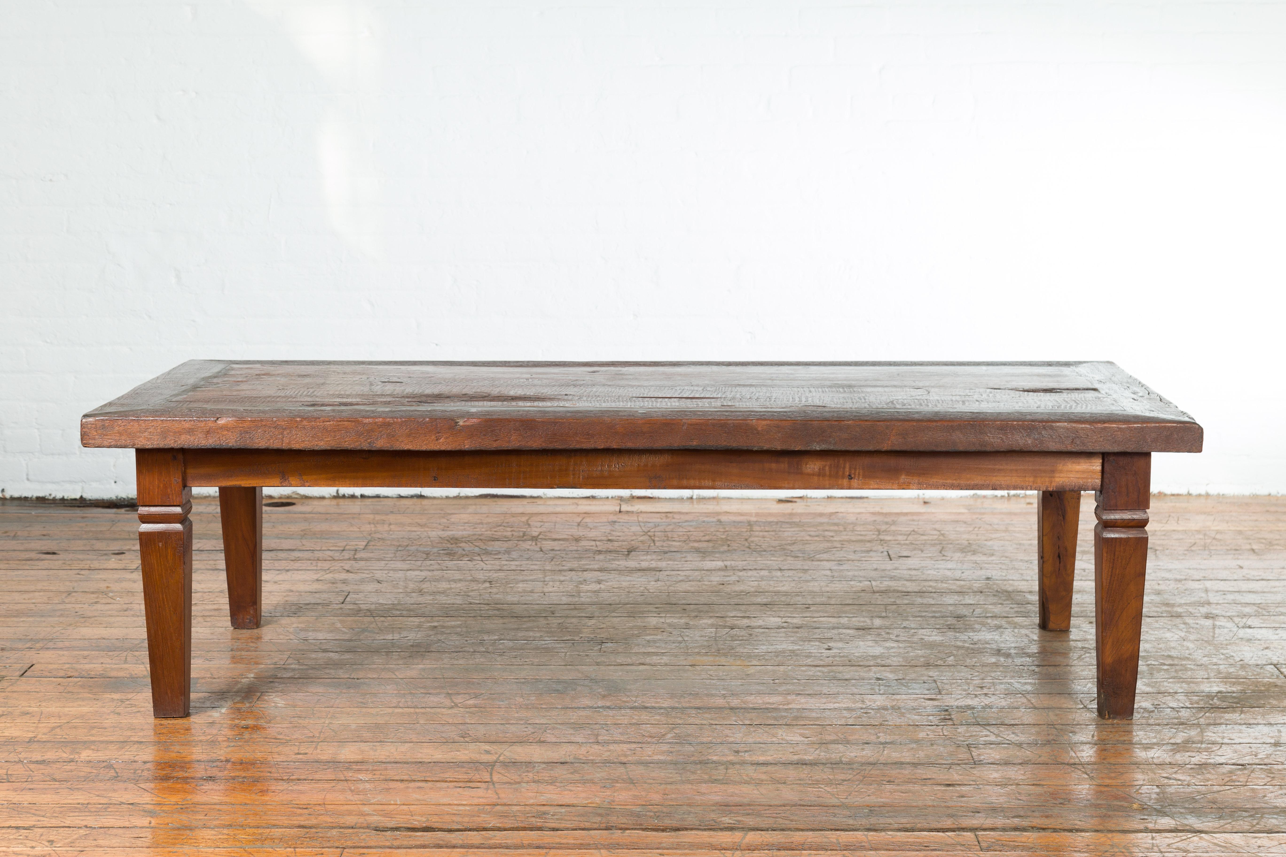 Rustic Indonesian 19th Century Coffee Table with Tapered Legs 6