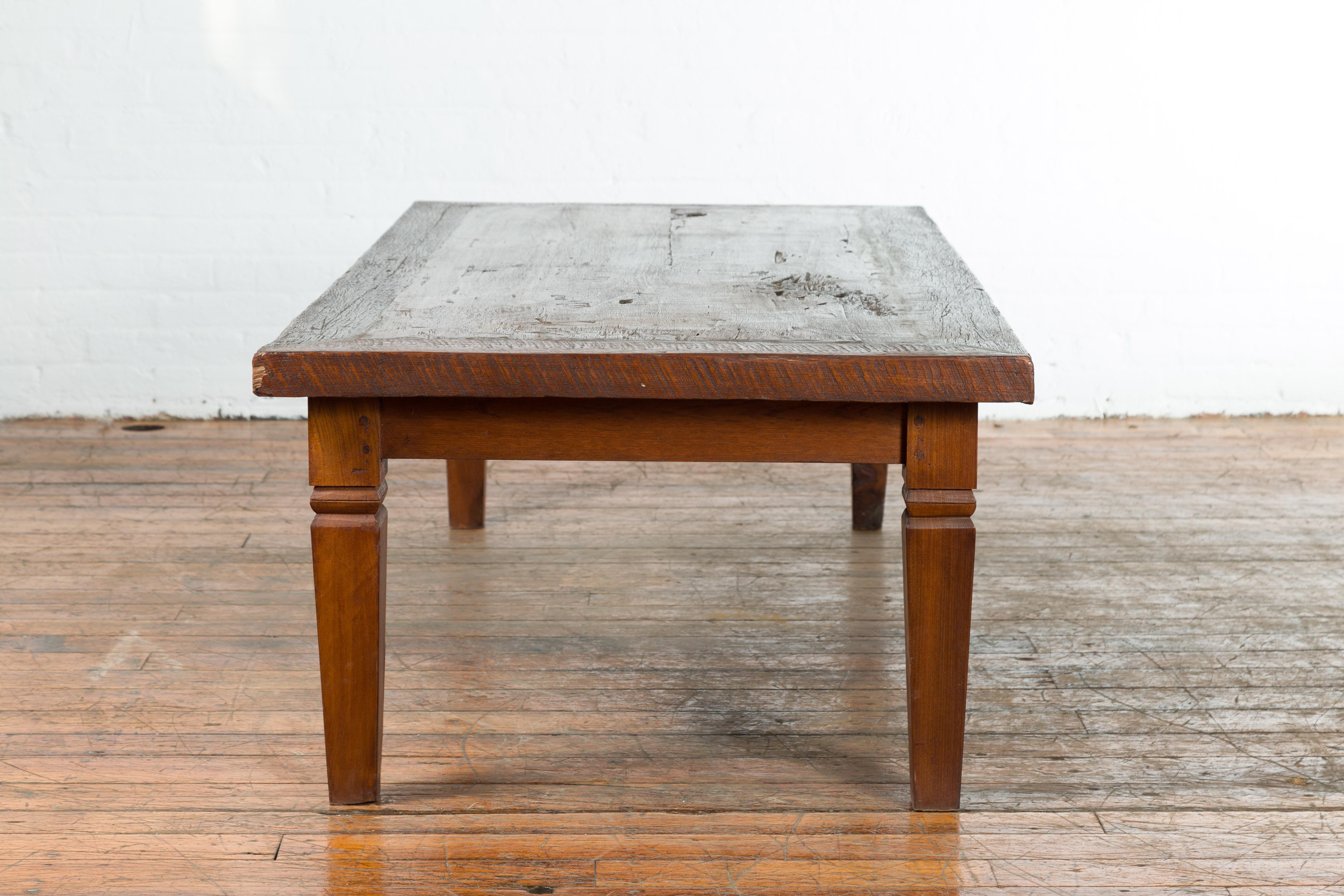 Rustic Indonesian 19th Century Coffee Table with Tapered Legs 7