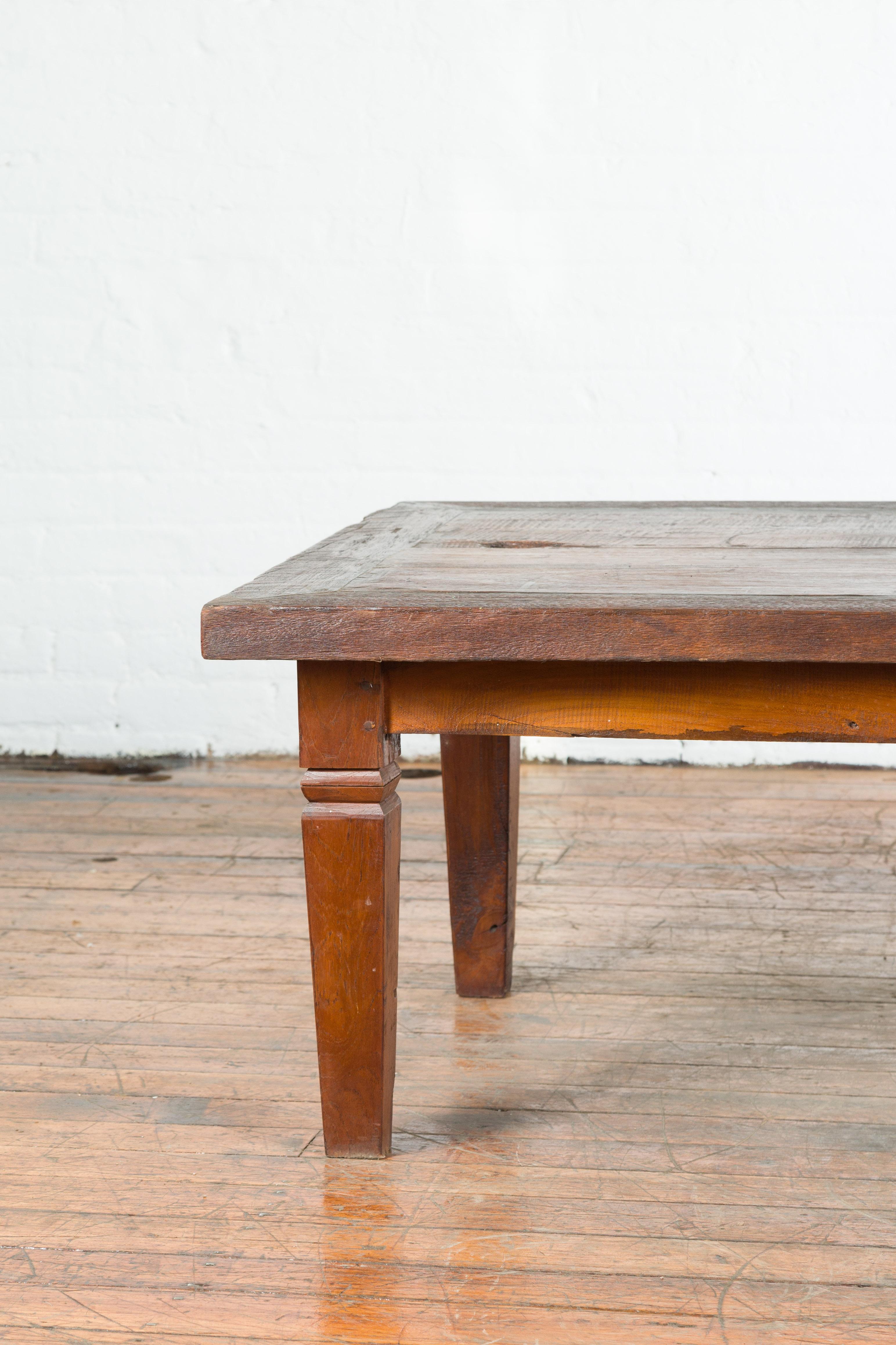 Rustic Indonesian 19th Century Coffee Table with Tapered Legs In Good Condition In Yonkers, NY