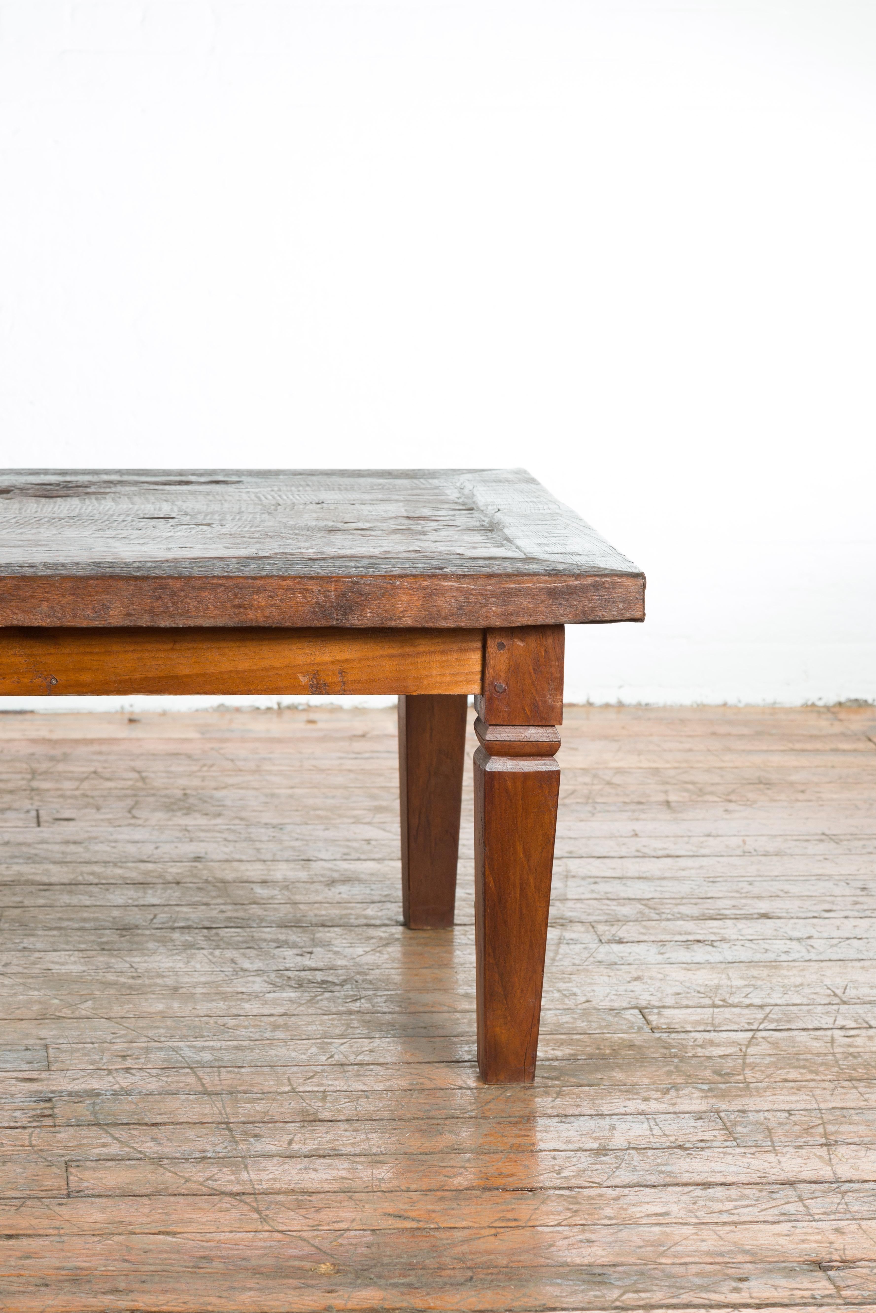 Wood Rustic Indonesian 19th Century Coffee Table with Tapered Legs