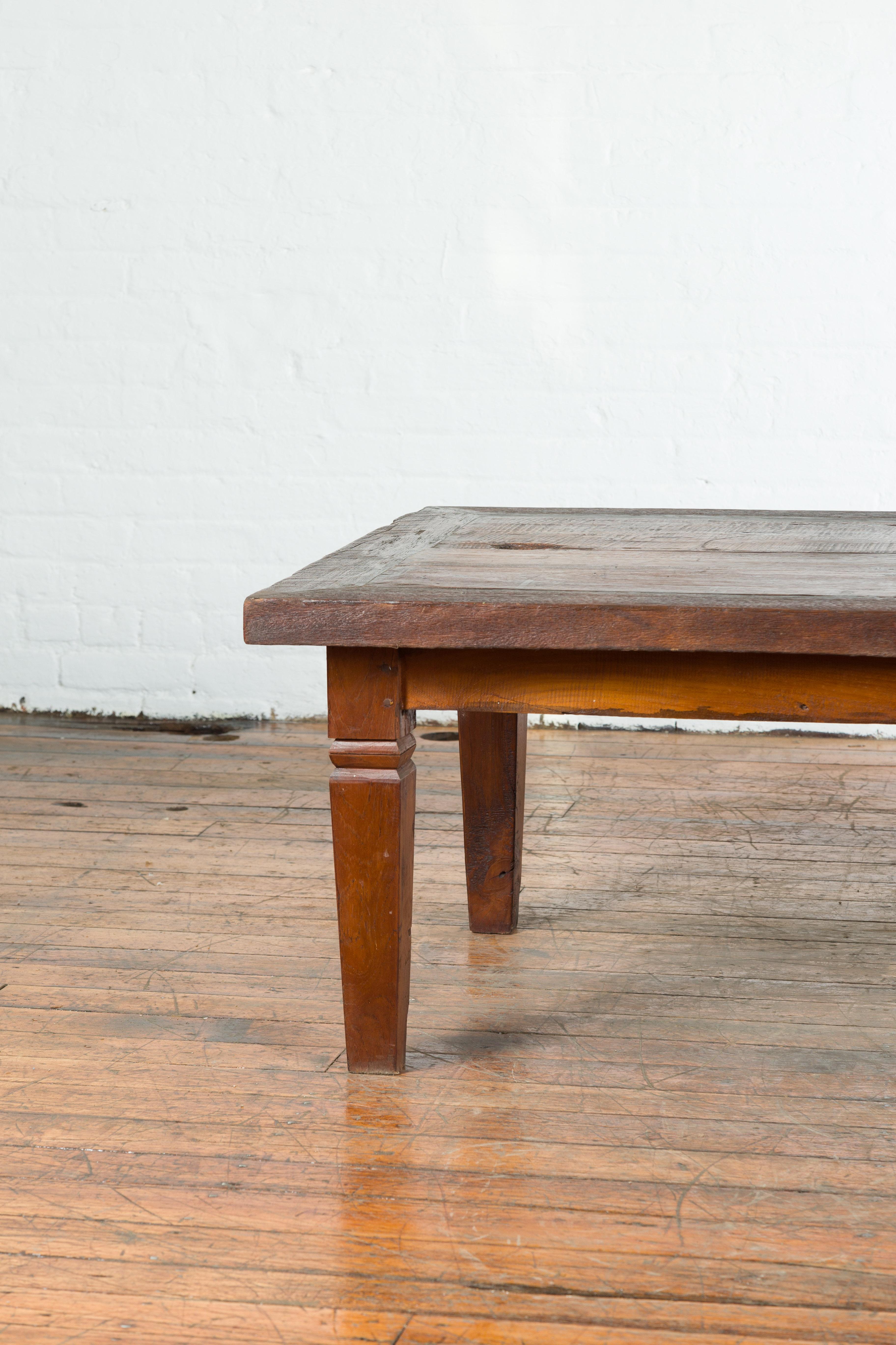 Rustic Indonesian 19th Century Coffee Table with Tapered Legs 1