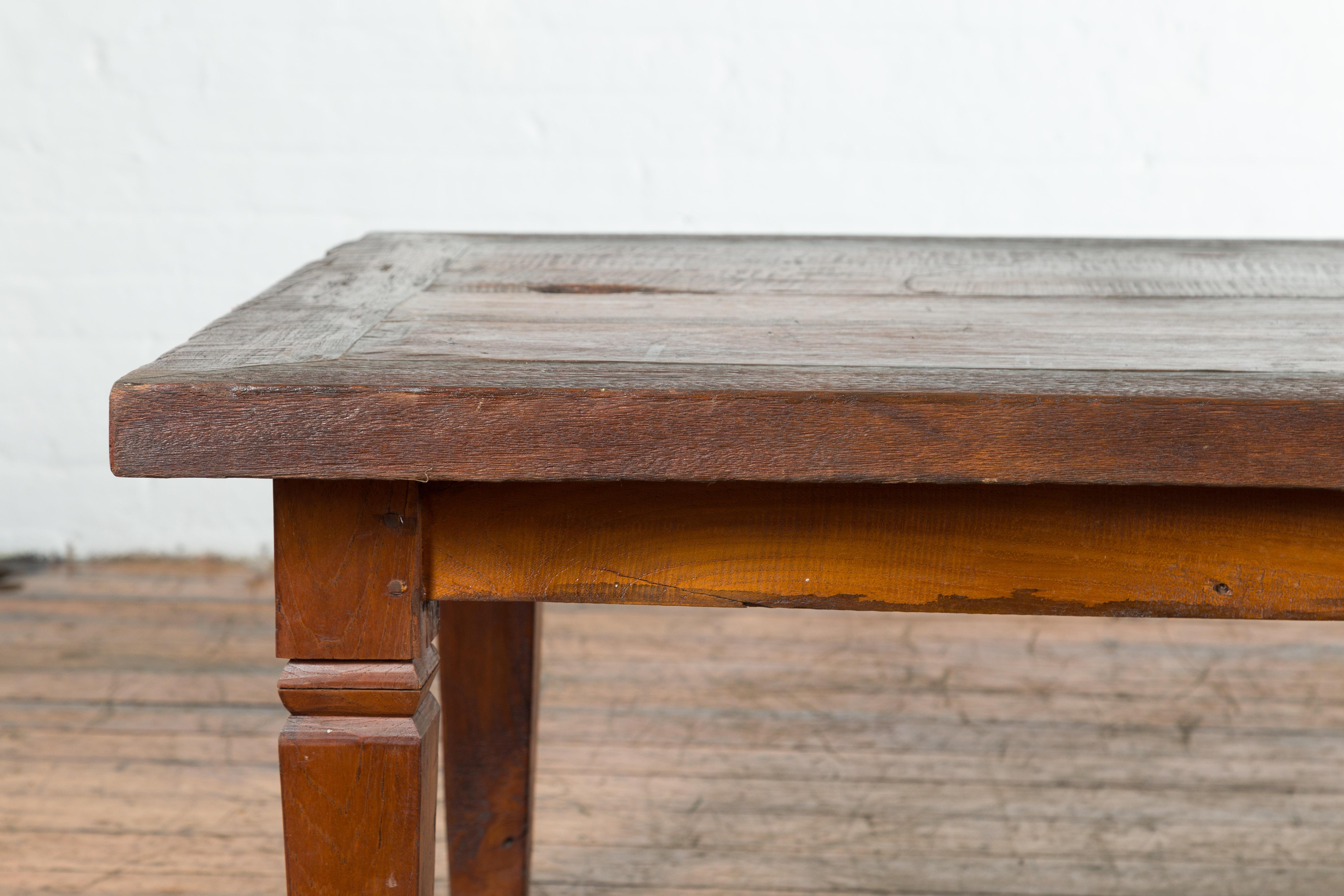 Rustic Indonesian 19th Century Coffee Table with Tapered Legs 2