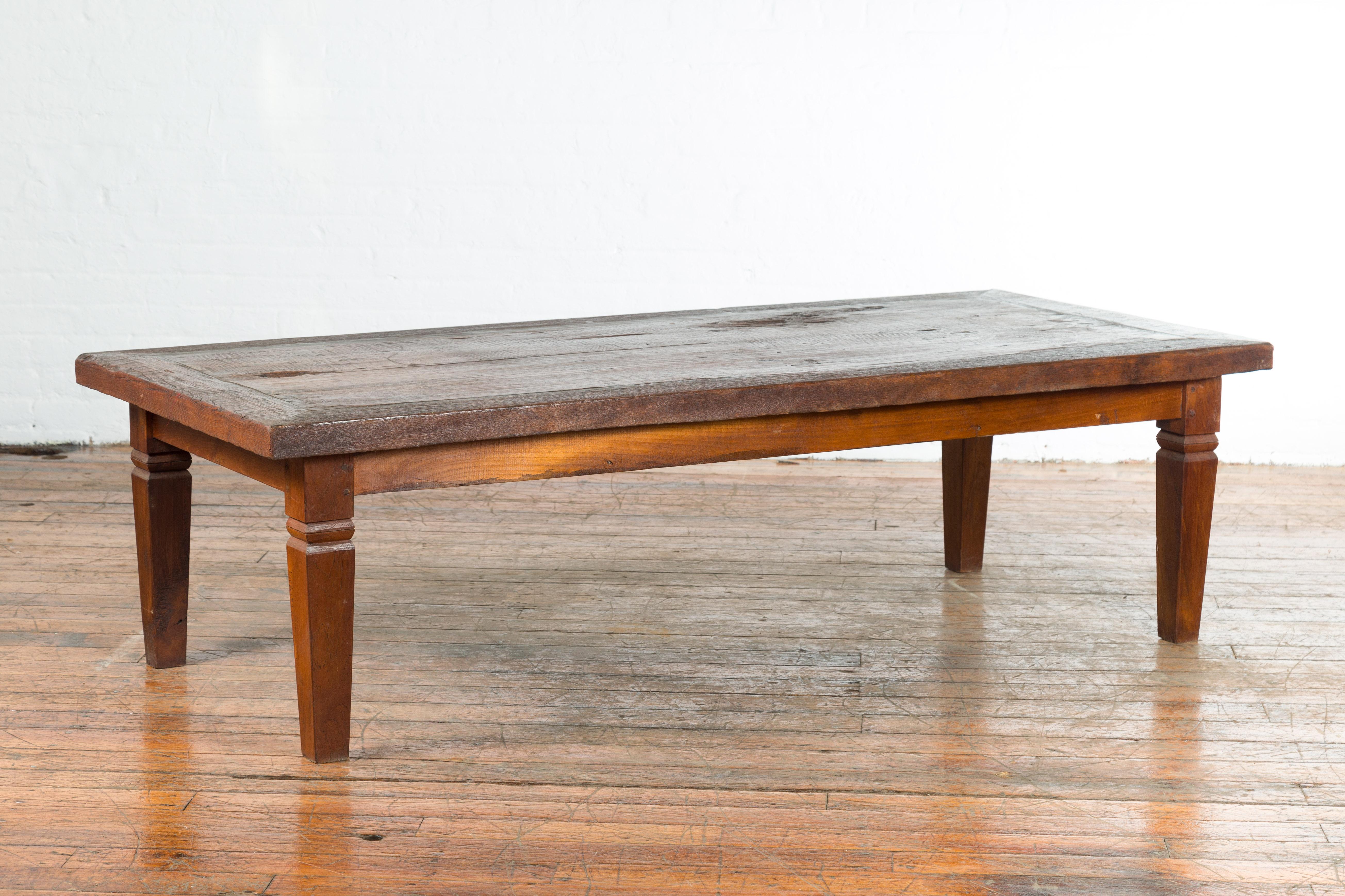 Rustic Indonesian 19th Century Coffee Table with Tapered Legs 3