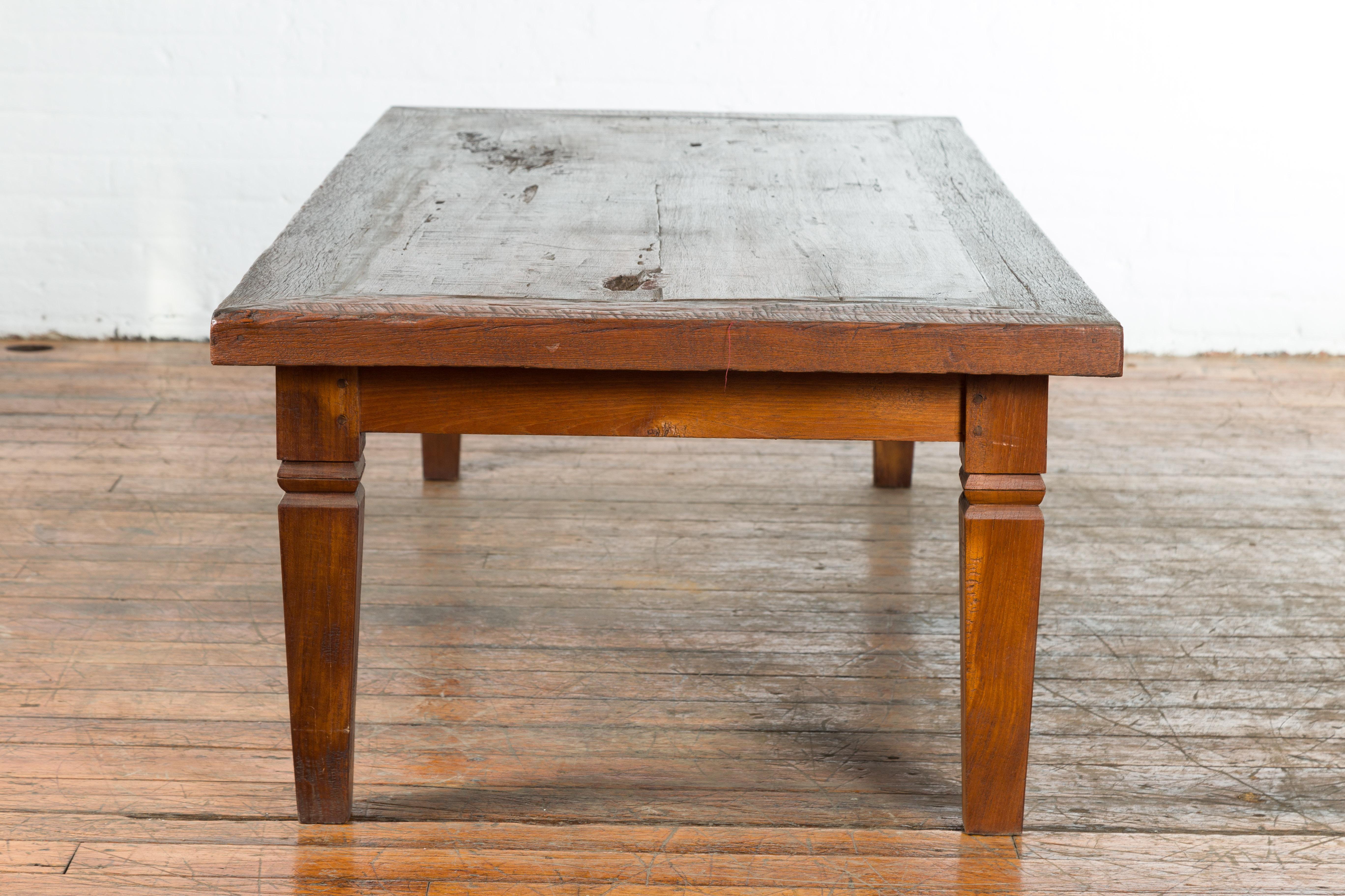 Rustic Indonesian 19th Century Coffee Table with Tapered Legs 4