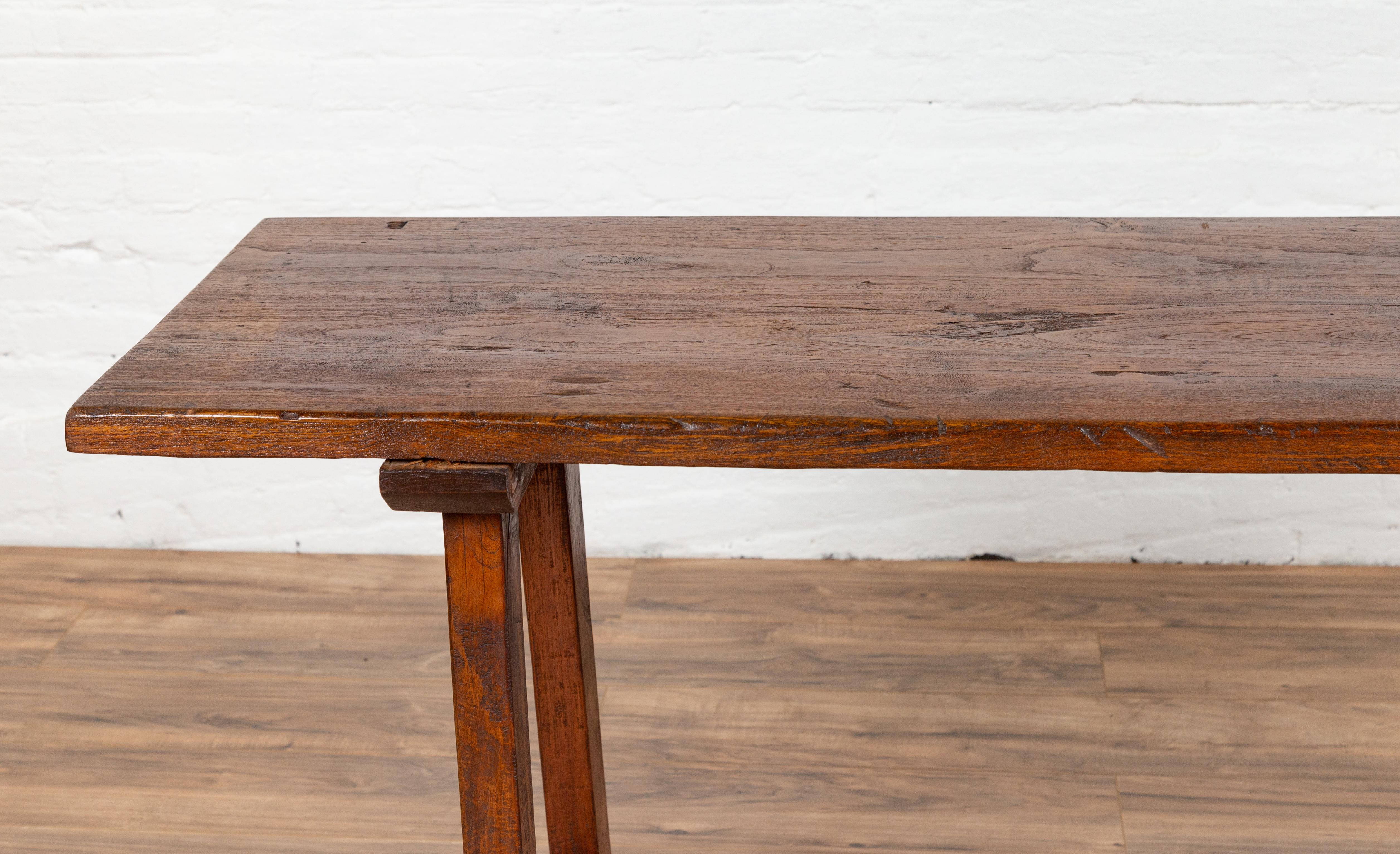 Rustic Indonesian 19th Century Teak Wood Console Table with A-Frame Base 7