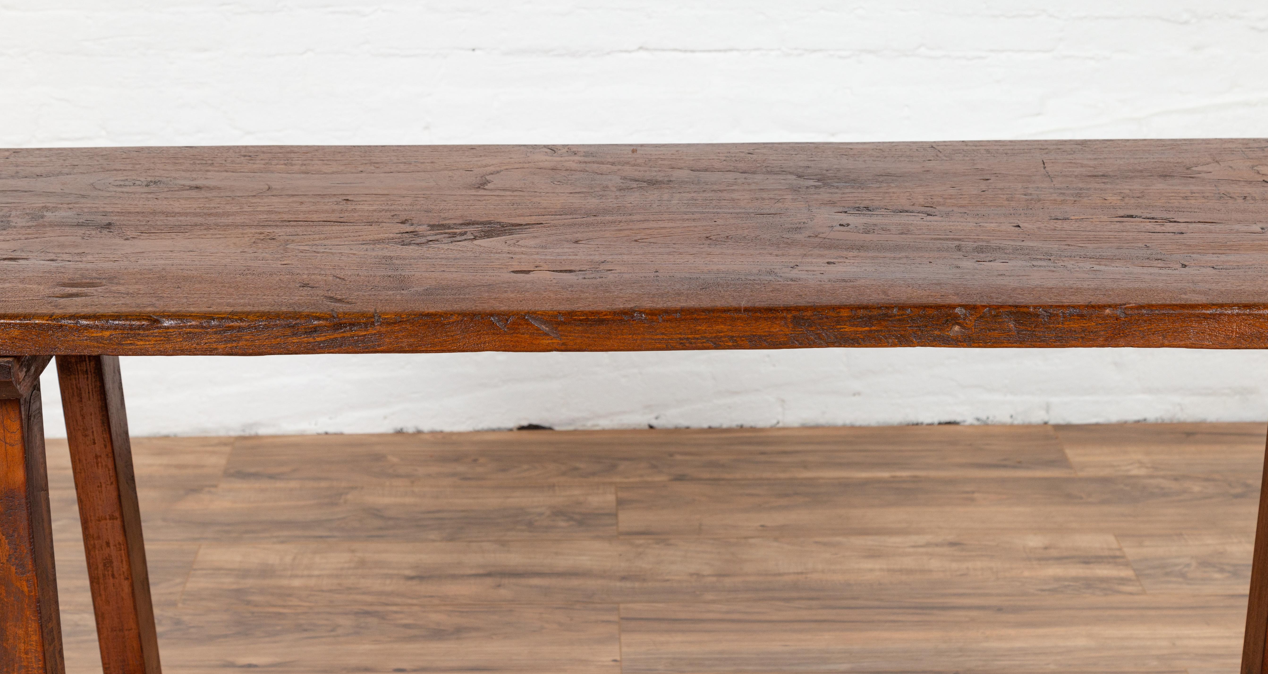 Rustic Indonesian 19th Century Teak Wood Console Table with A-Frame Base 8