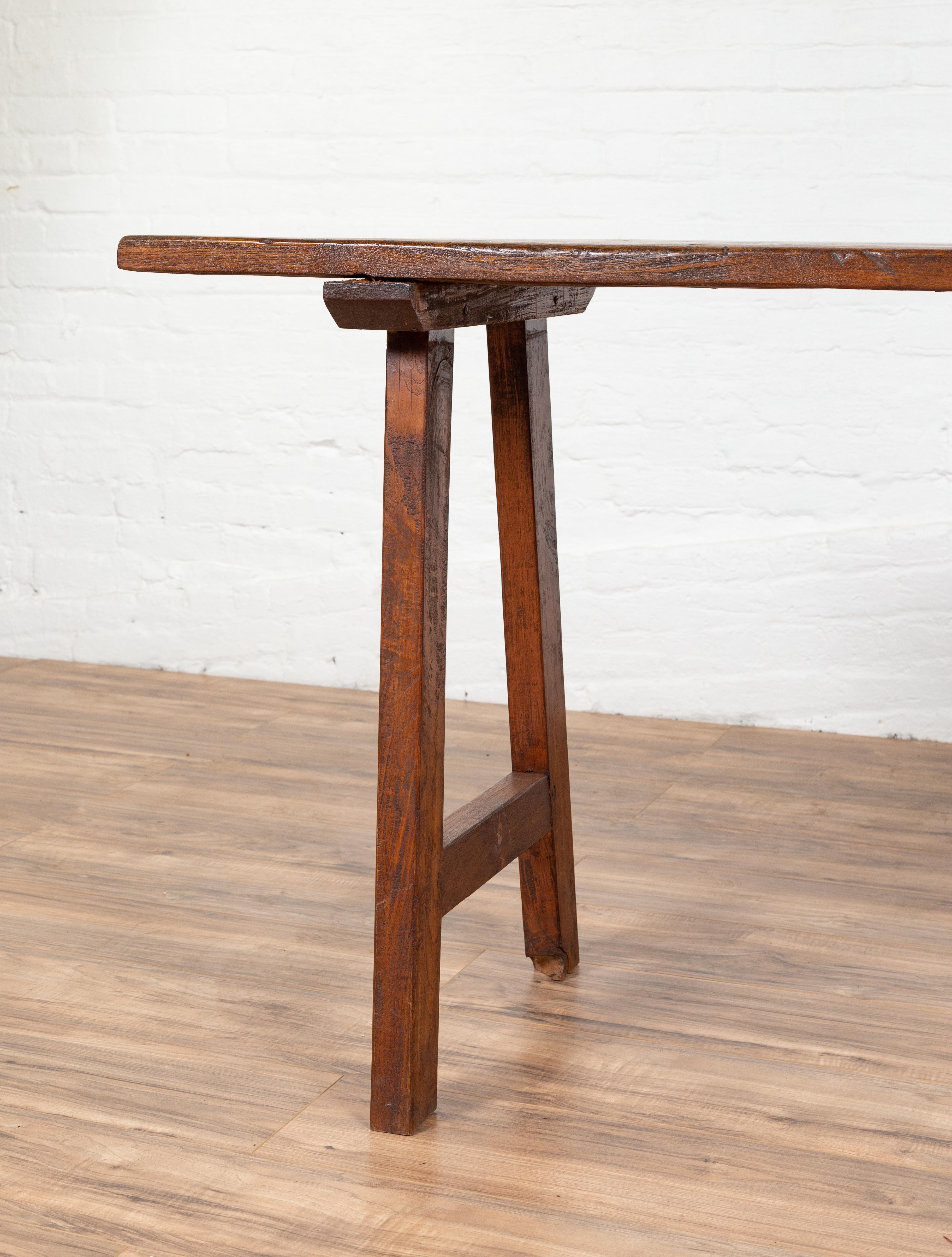 Rustic Indonesian 19th Century Teak Wood Console Table with A-Frame Base 9