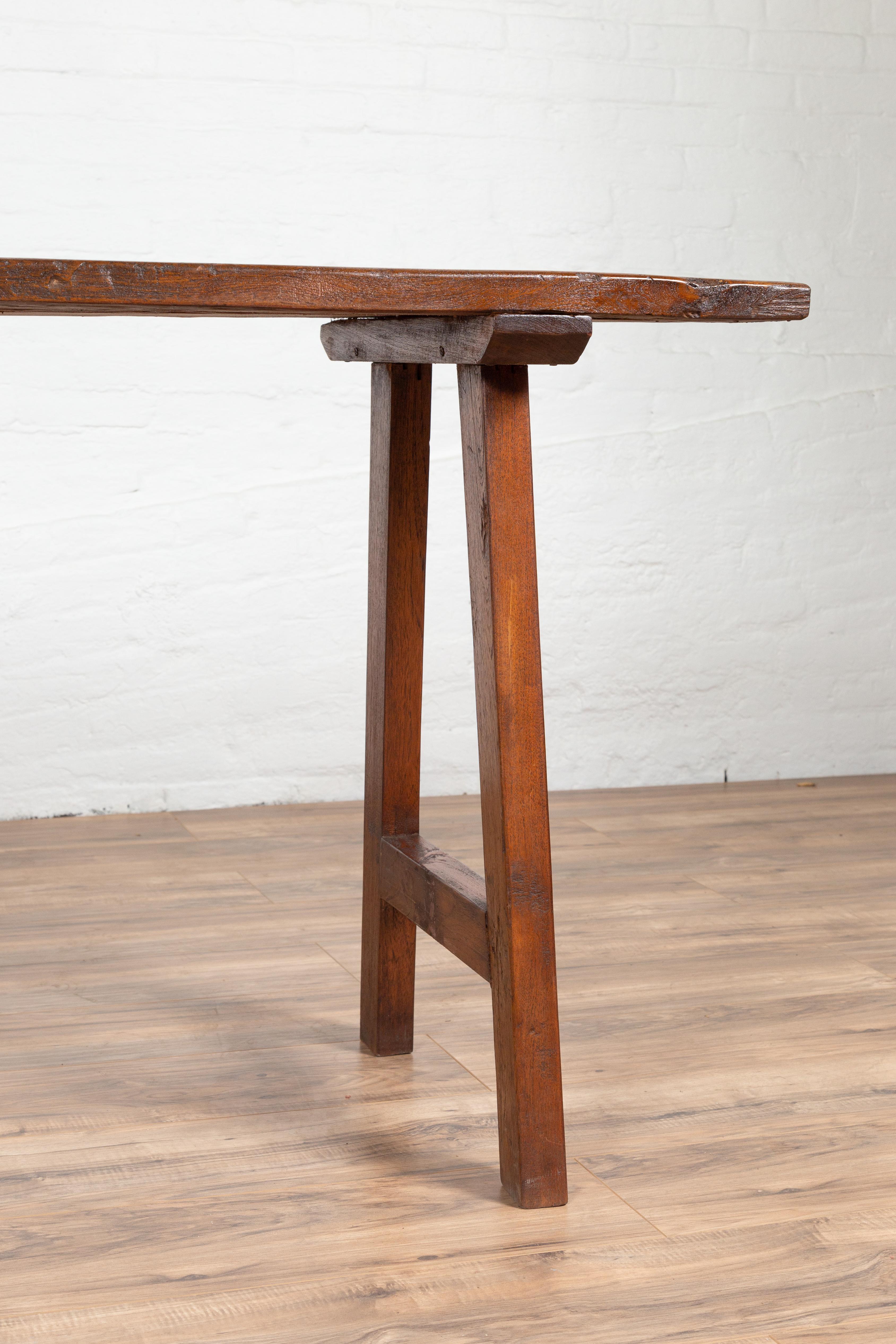 Rustic Indonesian 19th Century Teak Wood Console Table with A-Frame Base 10