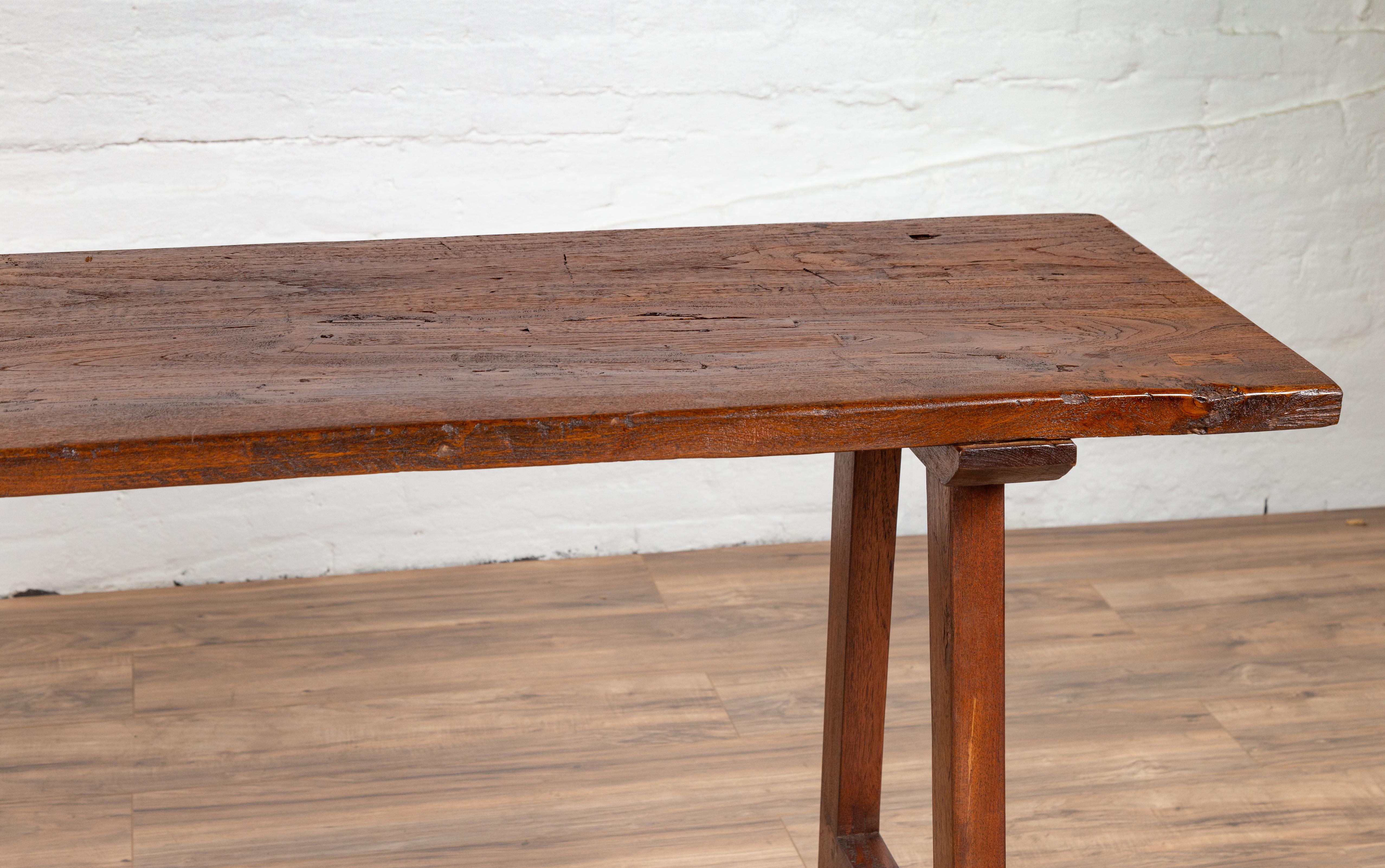 Rustic Indonesian 19th Century Teak Wood Console Table with A-Frame Base 6