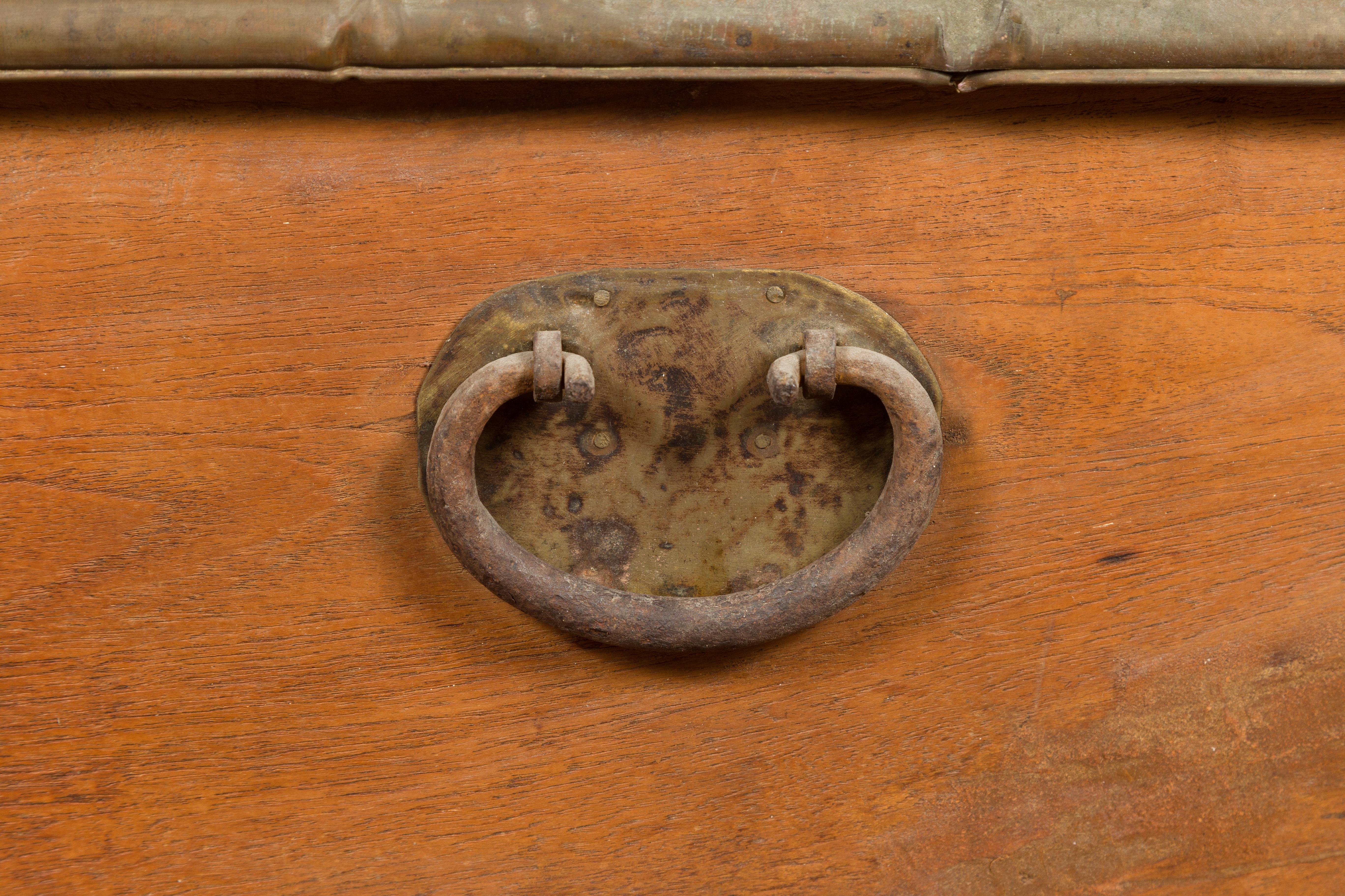 Rustic Indonesian 19th Century Wooden Blanket Chest with Brass Accents For Sale 15