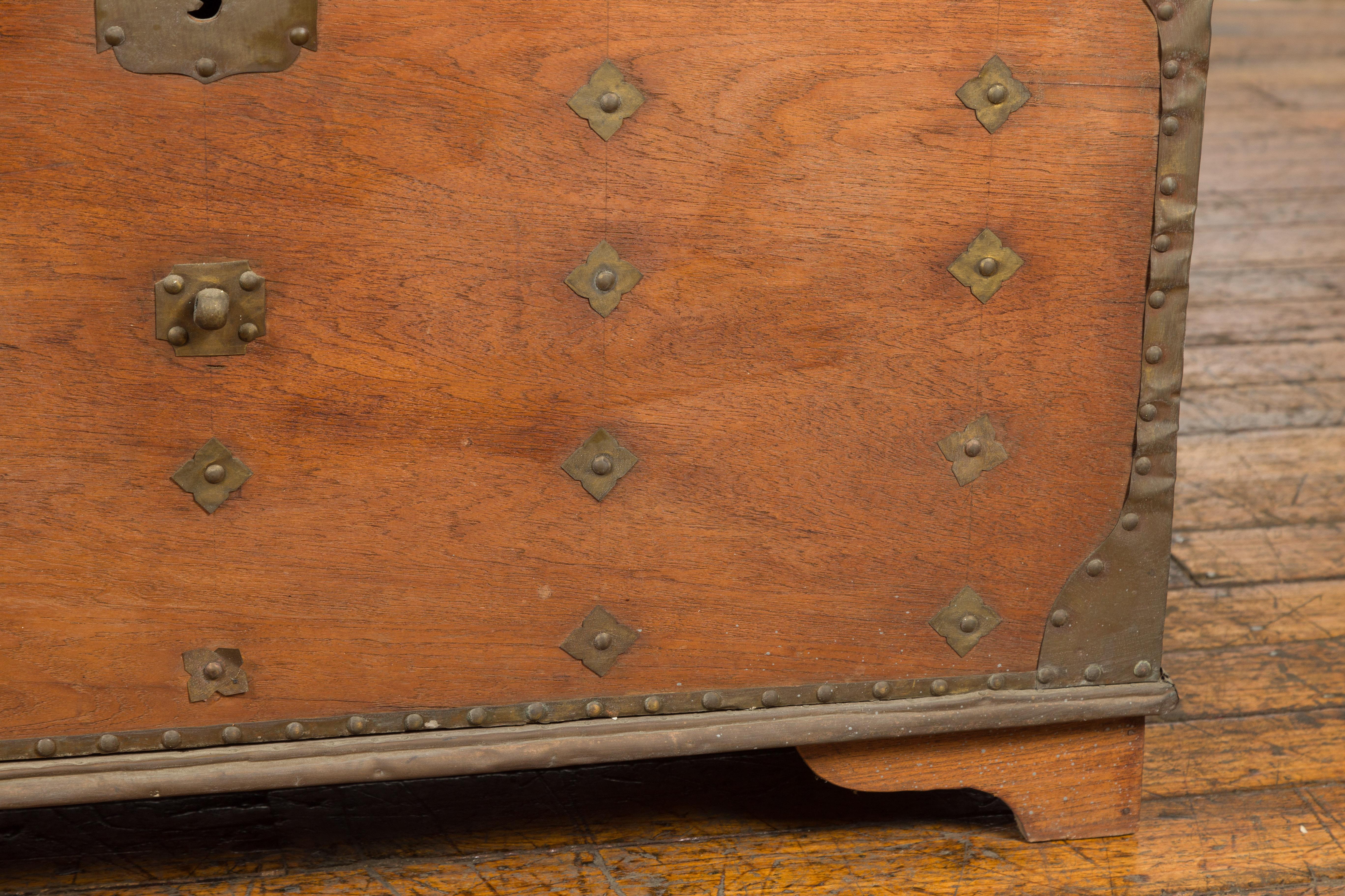 Rustic Indonesian 19th Century Wooden Blanket Chest with Brass Accents For Sale 3