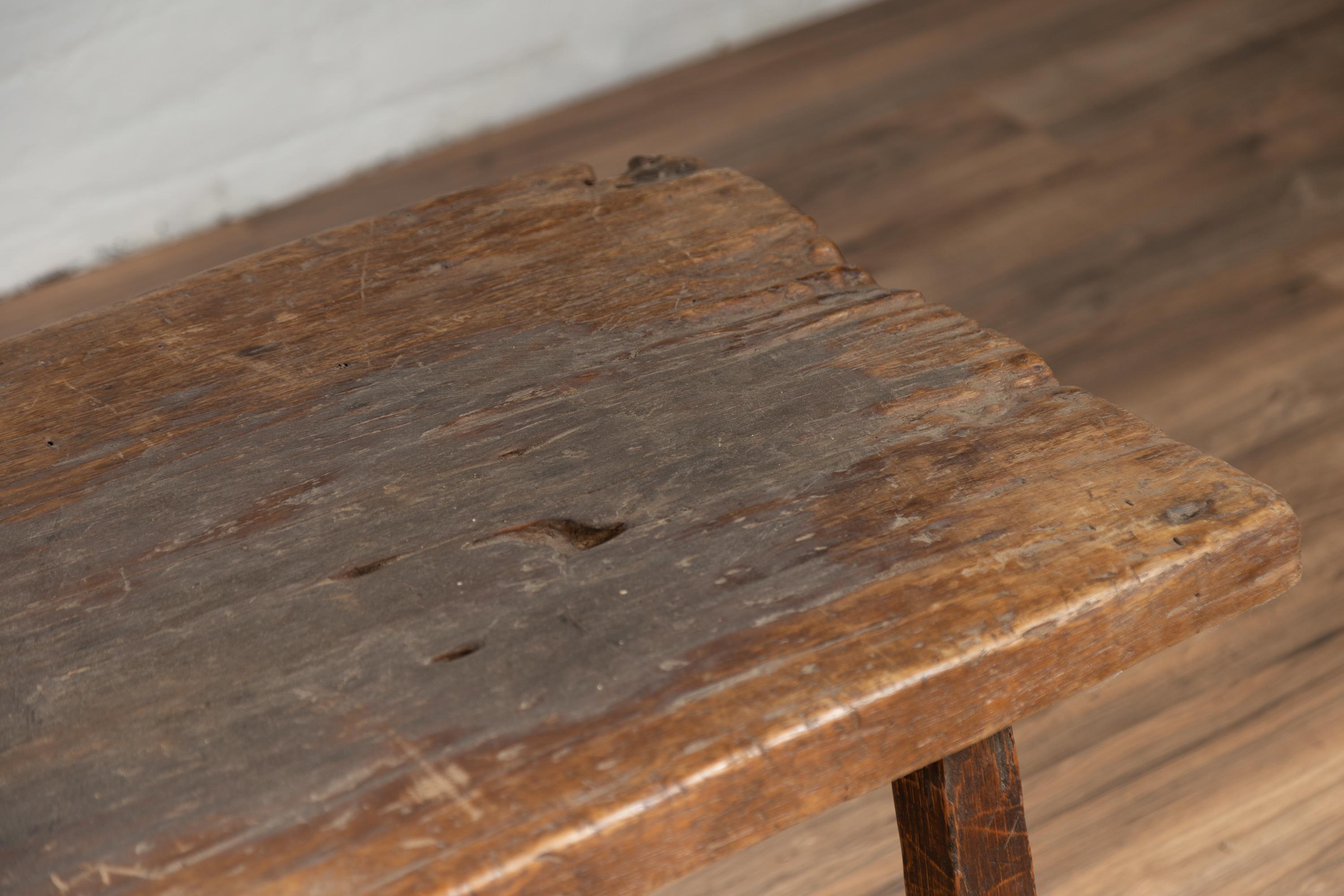 Rustic Indonesian Antique Wooden Bench with Weathered Appearance 3