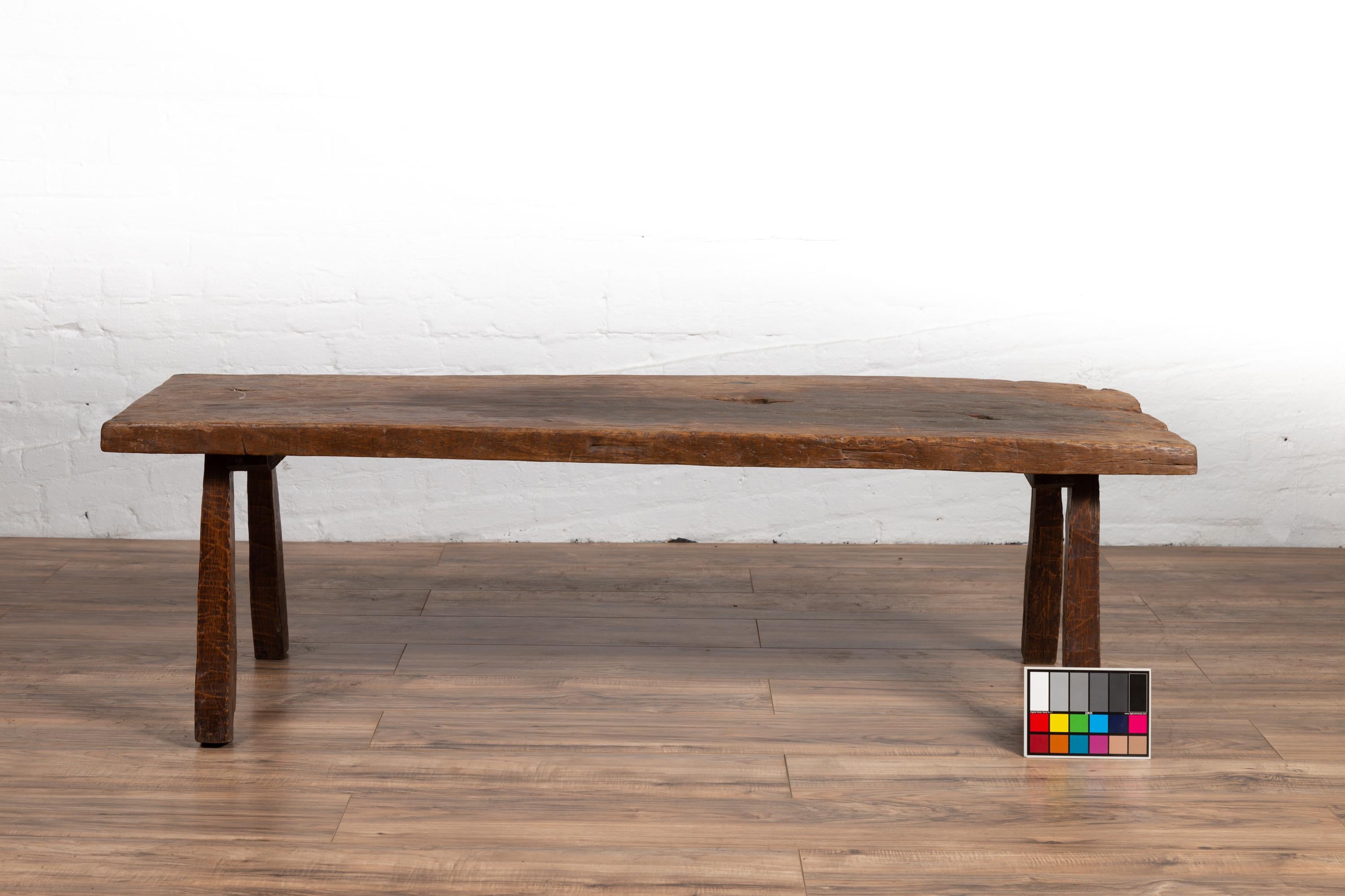 Rustic Indonesian Antique Wooden Bench with Weathered Appearance 5
