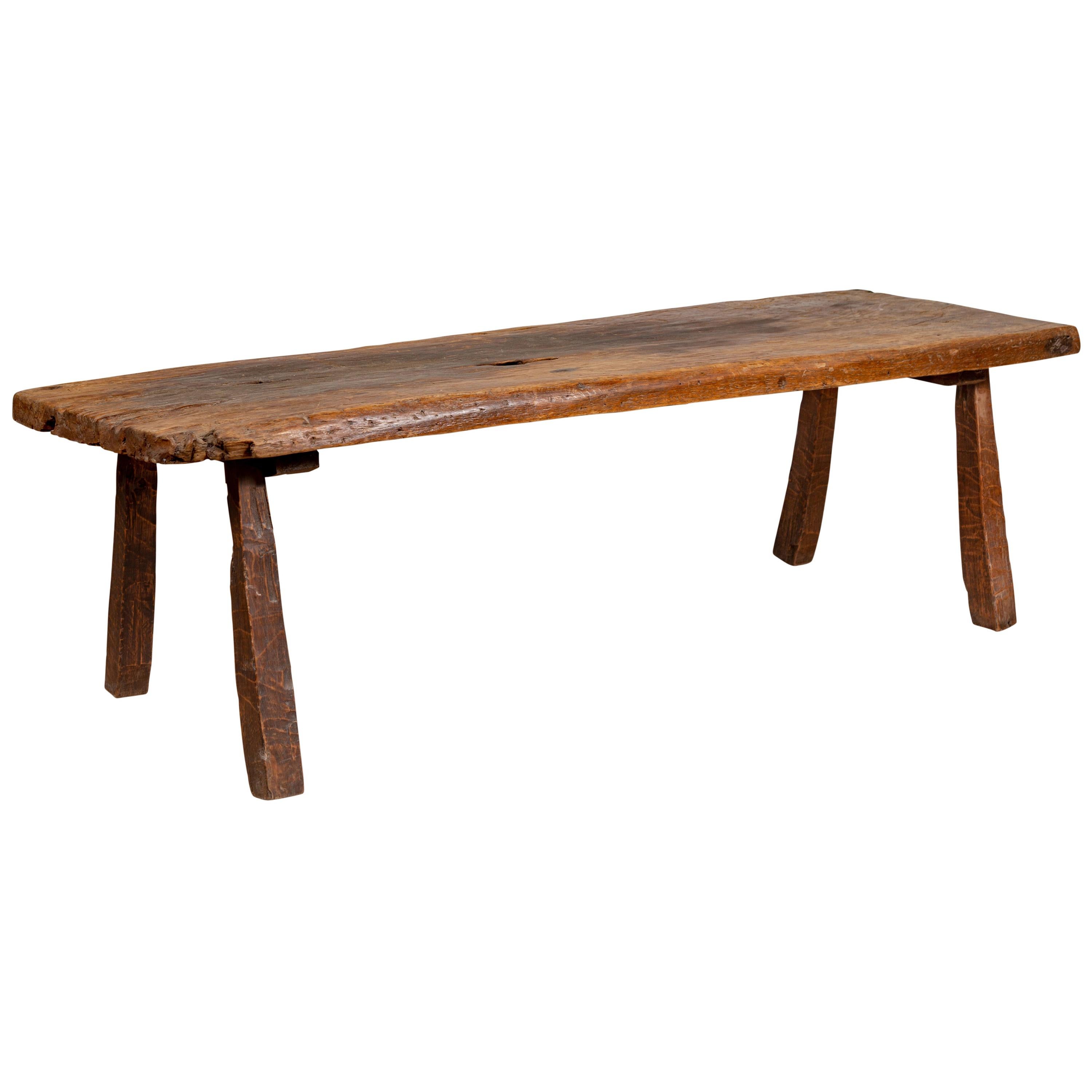 Rustic Indonesian Antique Wooden Bench with Weathered Appearance