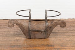 Antique Wooden Coffee Table Base with Rustic Iron Accents