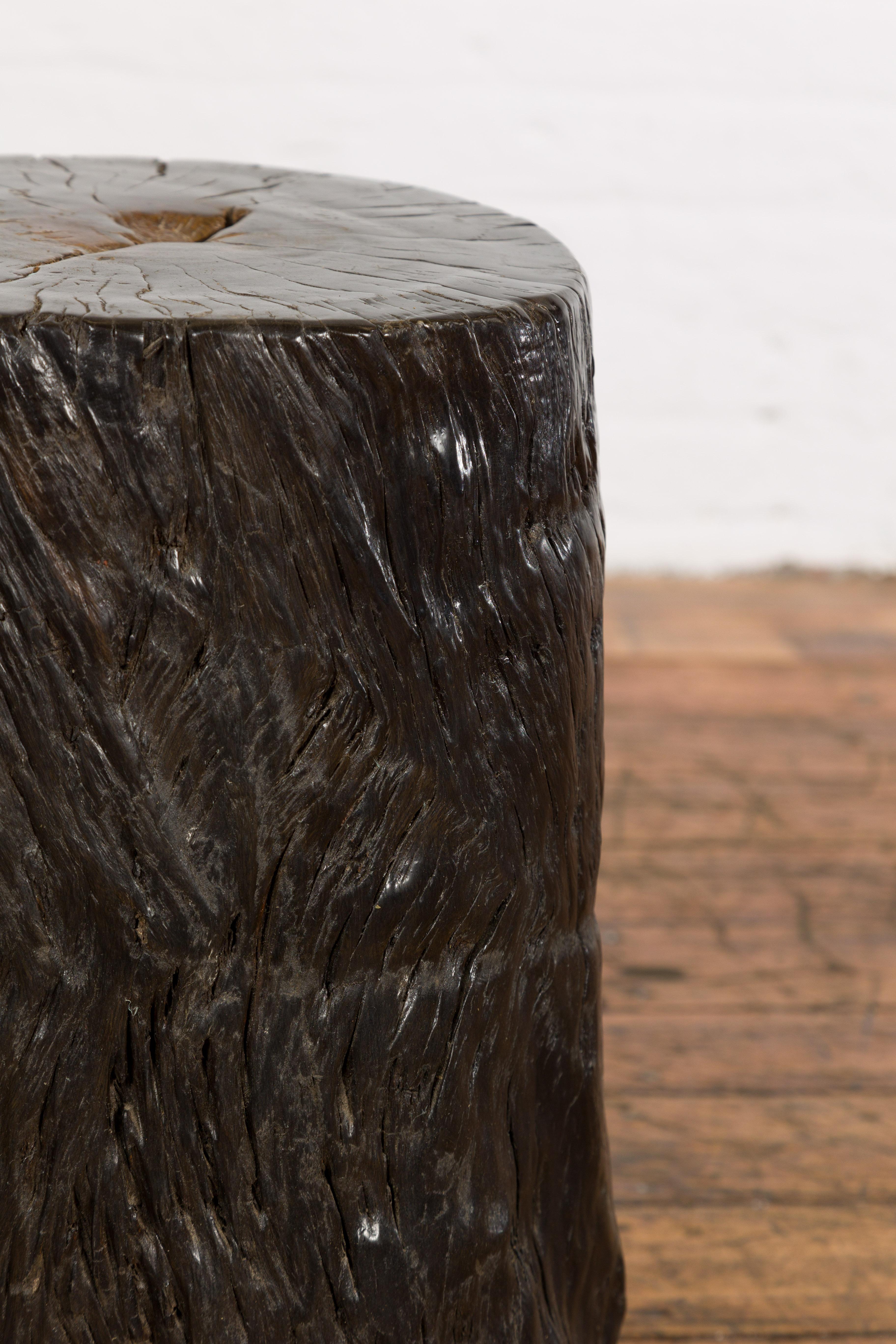Dark Brown Wooden Tree Stump End Table For Sale 1