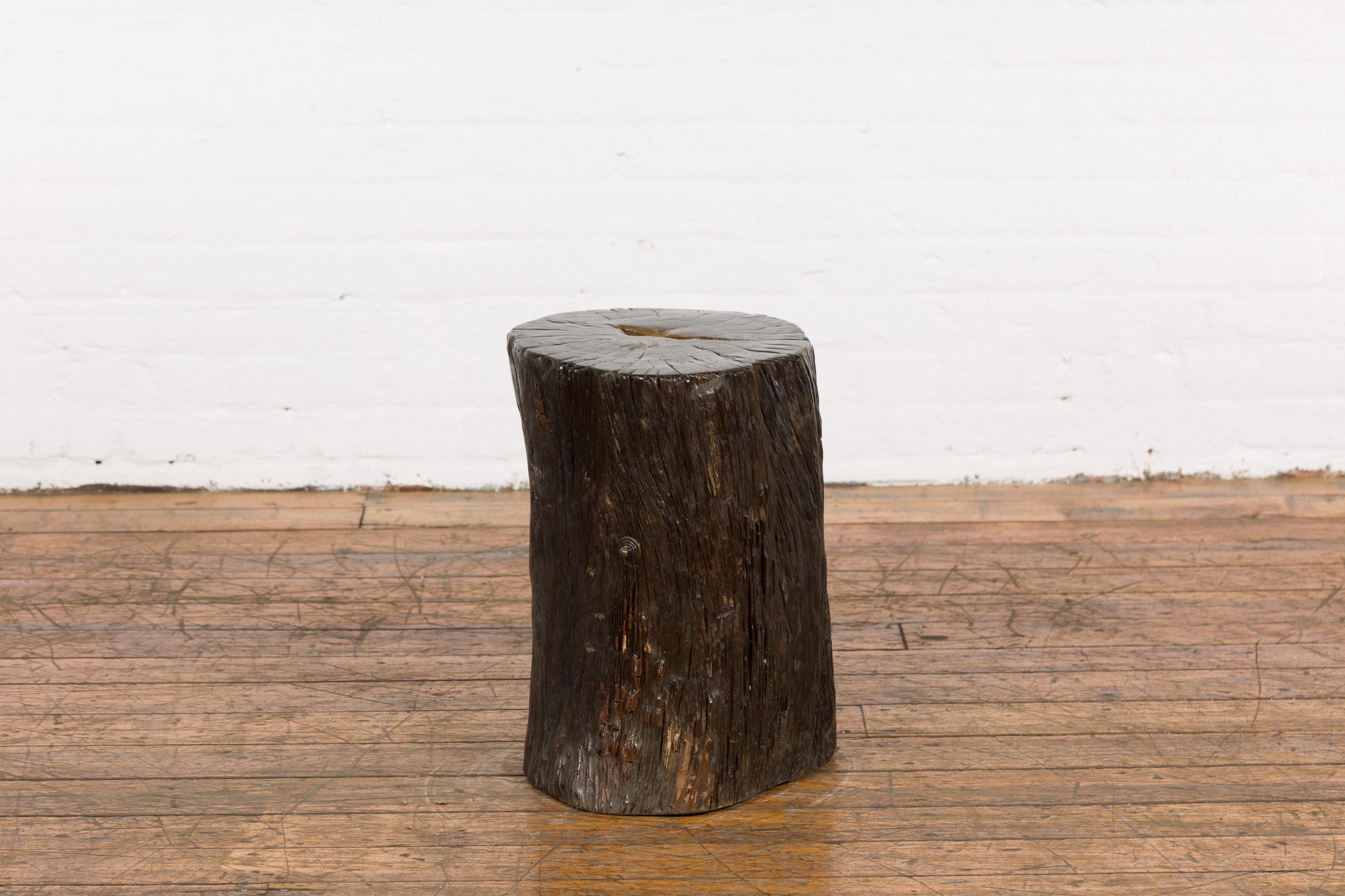 Dark Brown Wooden Tree Stump End Table For Sale 3