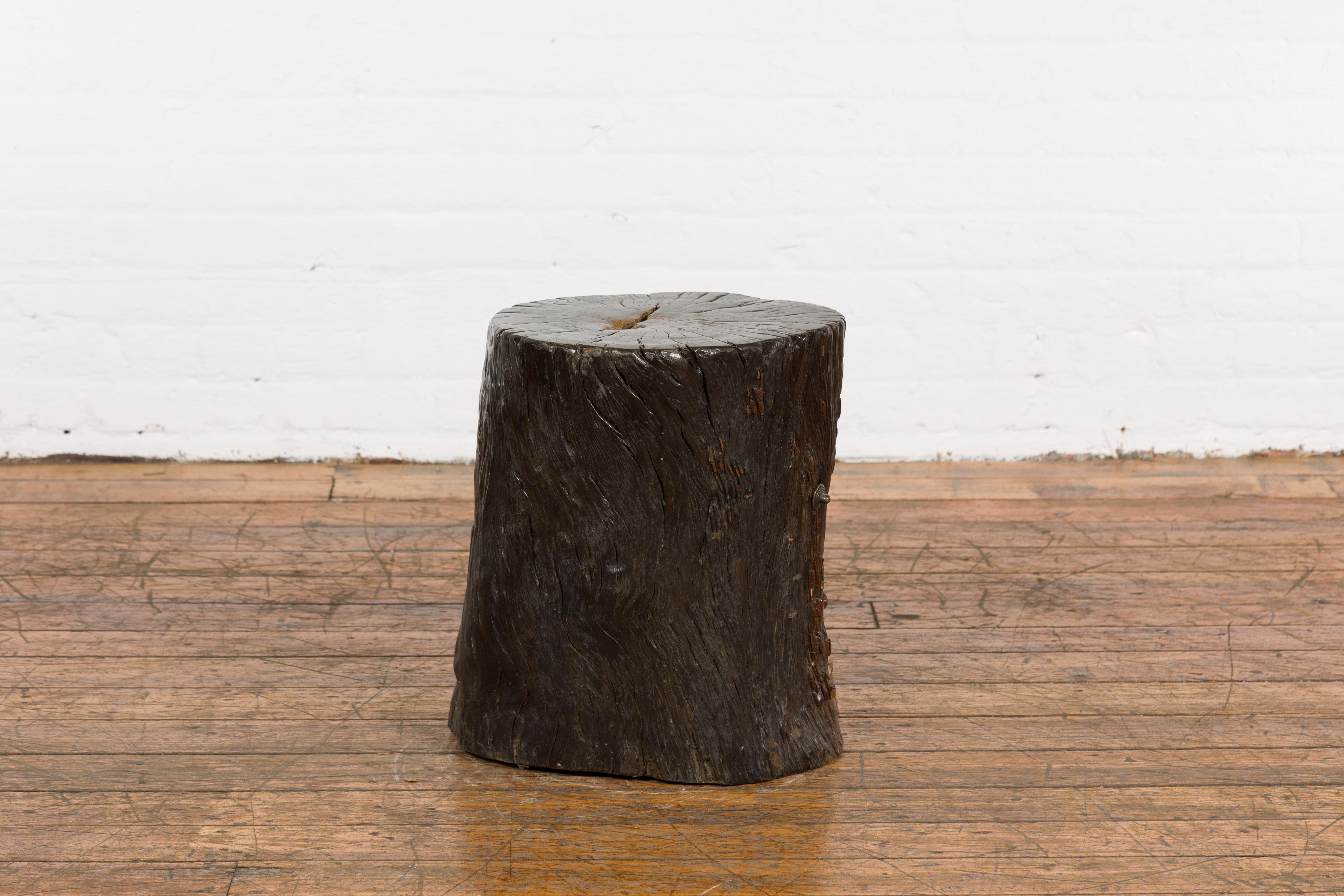 Dark Brown Wooden Tree Stump End Table For Sale 4