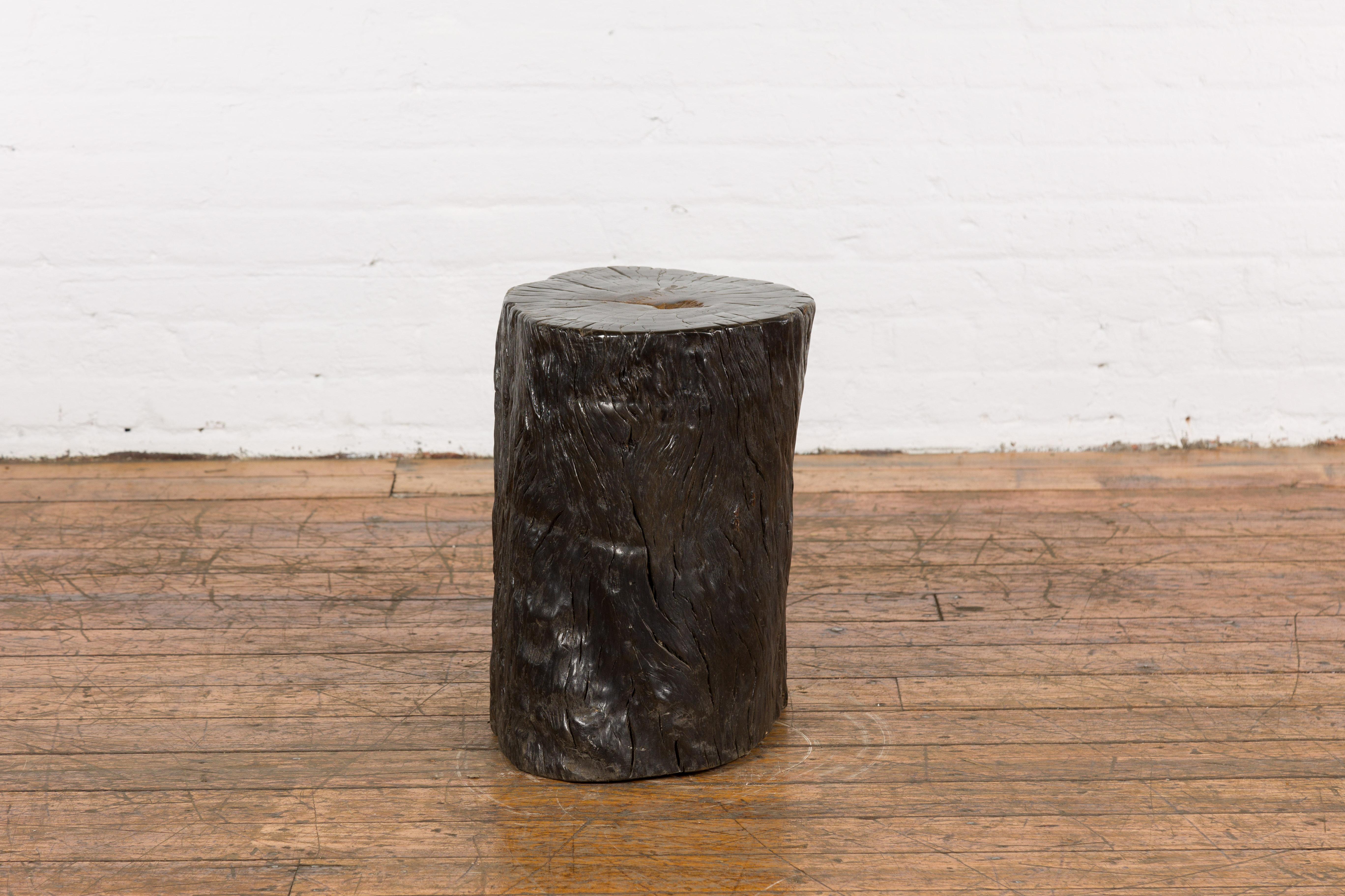 Dark Brown Wooden Tree Stump End Table For Sale 5