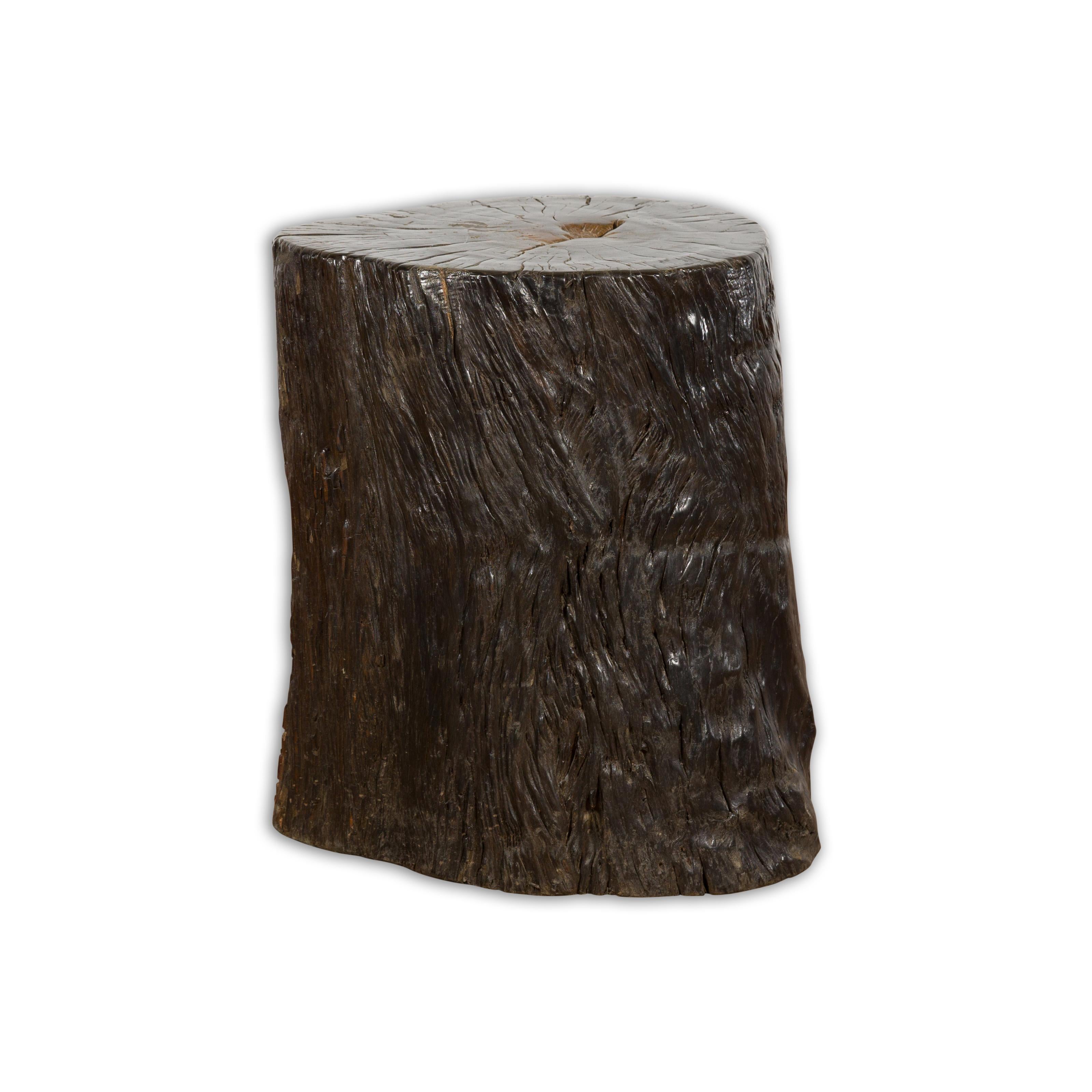 Dark Brown Wooden Tree Stump End Table For Sale 6