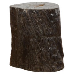 Antique Dark Brown Wooden Tree Stump End Table