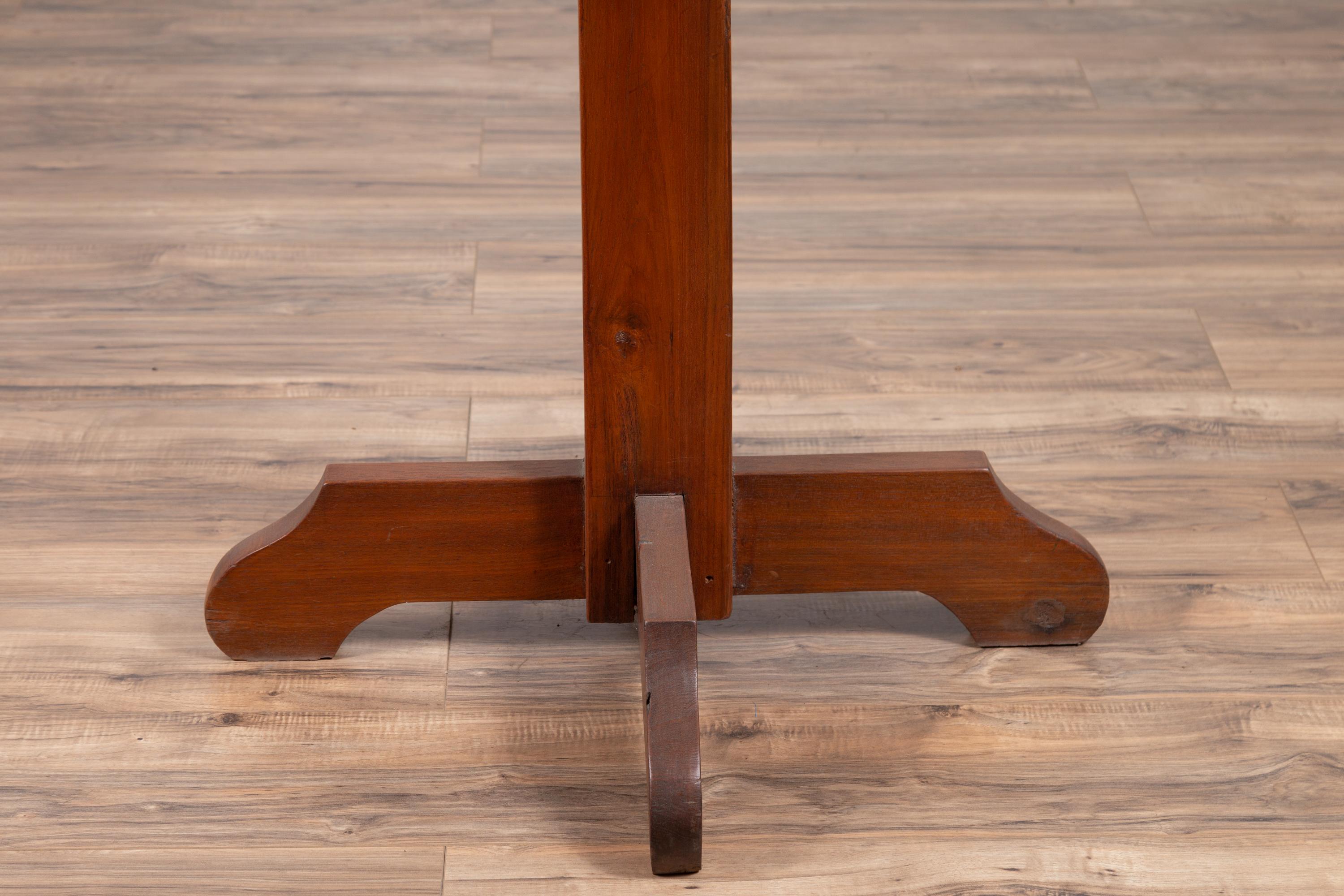 Rustic Indonesian Wooden Console Table with Single Plank Top and Pedestal Base For Sale 6