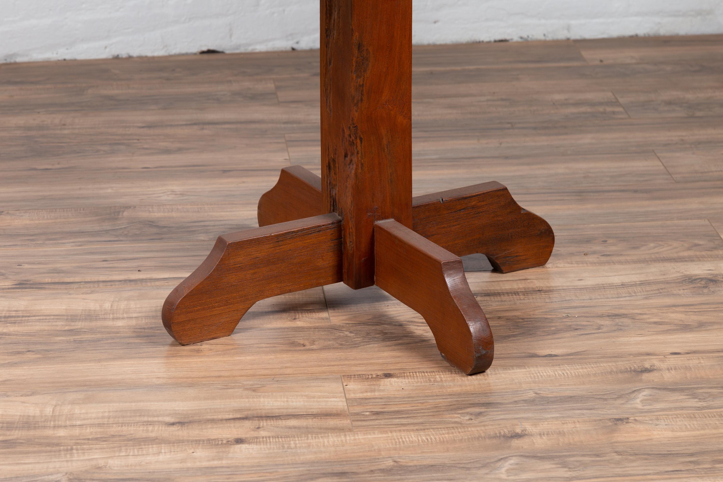 Rustic Indonesian Wooden Console Table with Single Plank Top and Pedestal Base For Sale 1