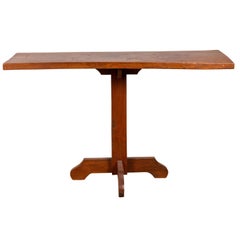 Table console rustique indonésienne en bois avec plateau simple en planches et base à piédestal