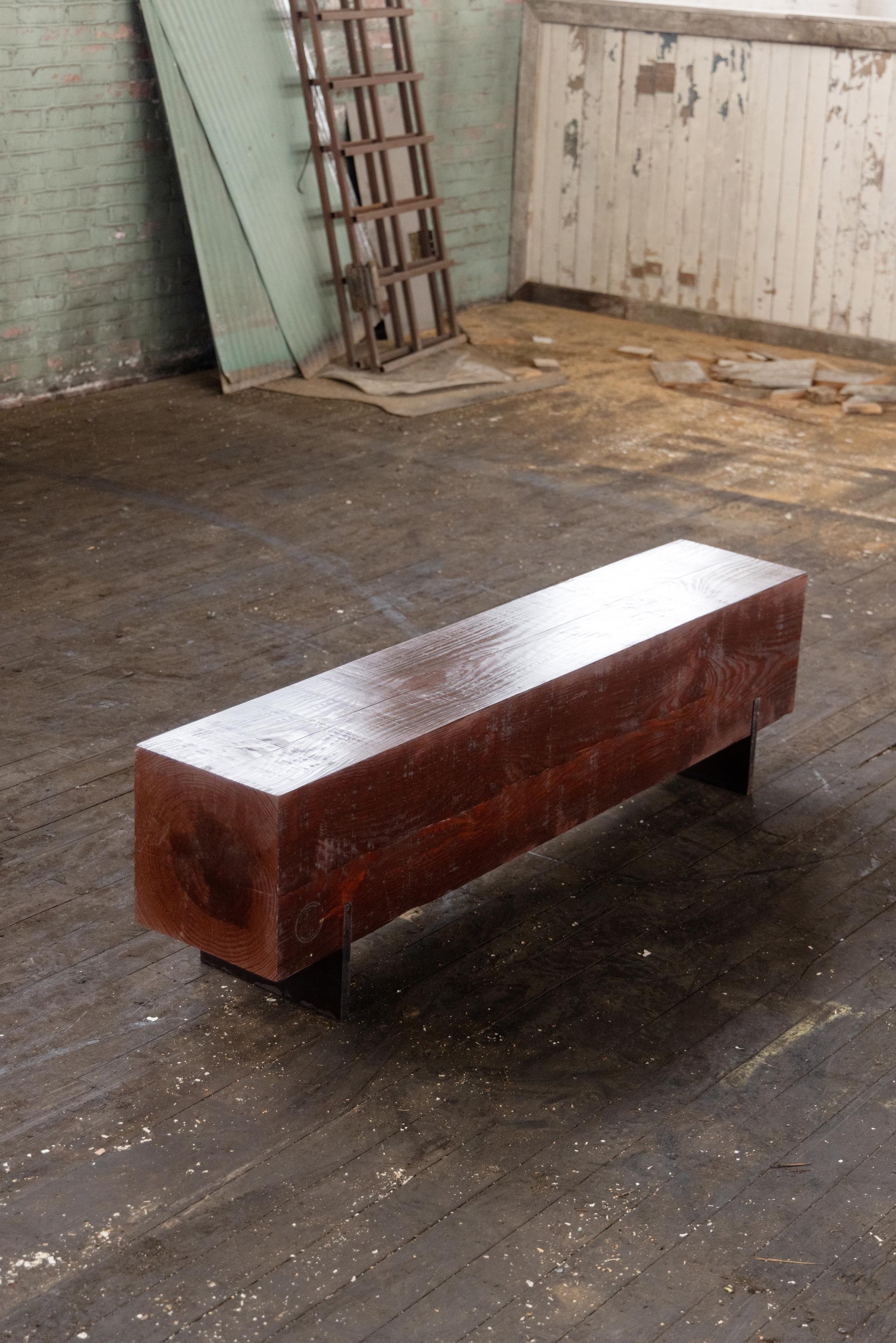 Contemporary Rustic Large Reclaimed Wood Bench Pine and Steel 6' For Sale
