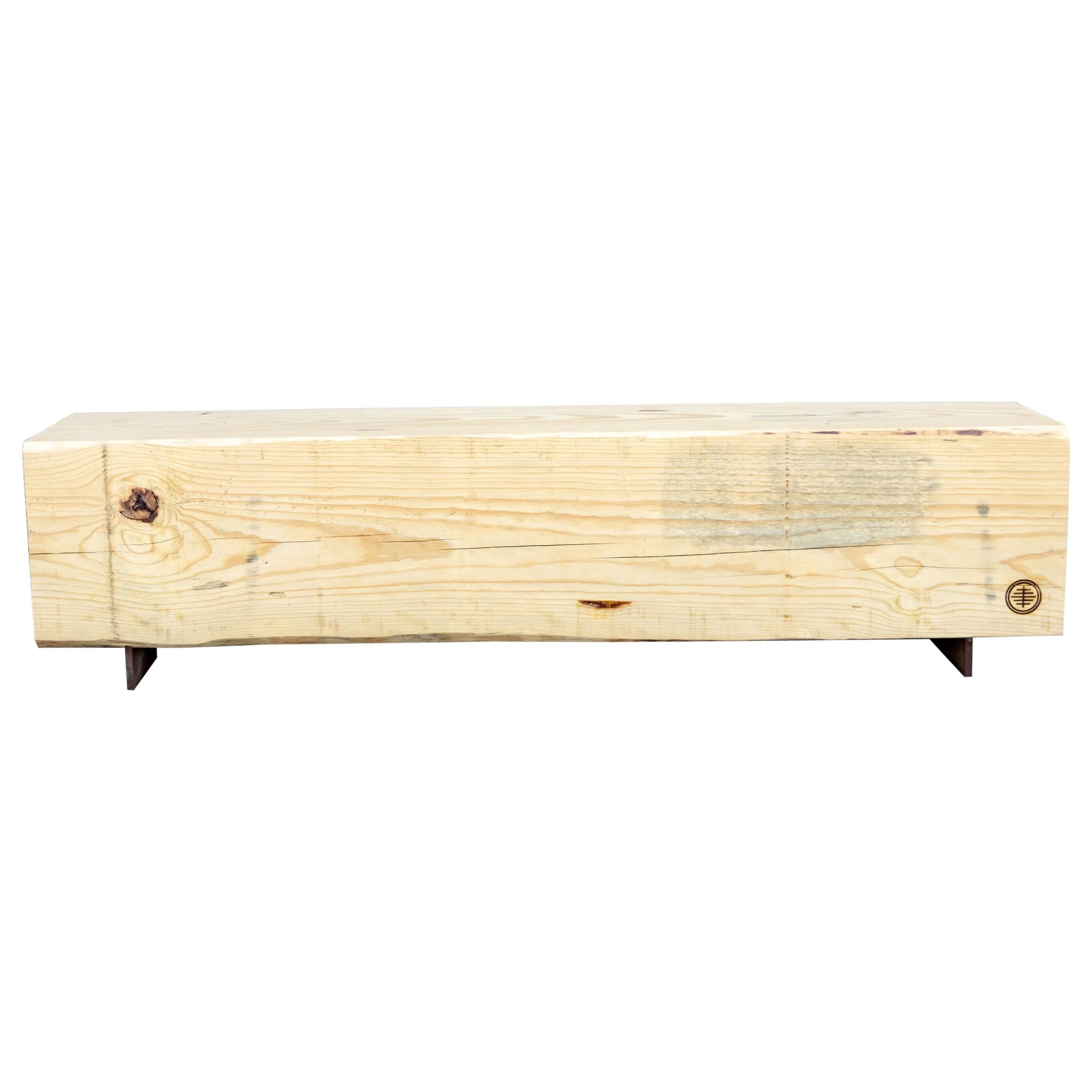 Rustic Pine Beam Bench Pine and Corten Steel Base by Alabama Sawyer For