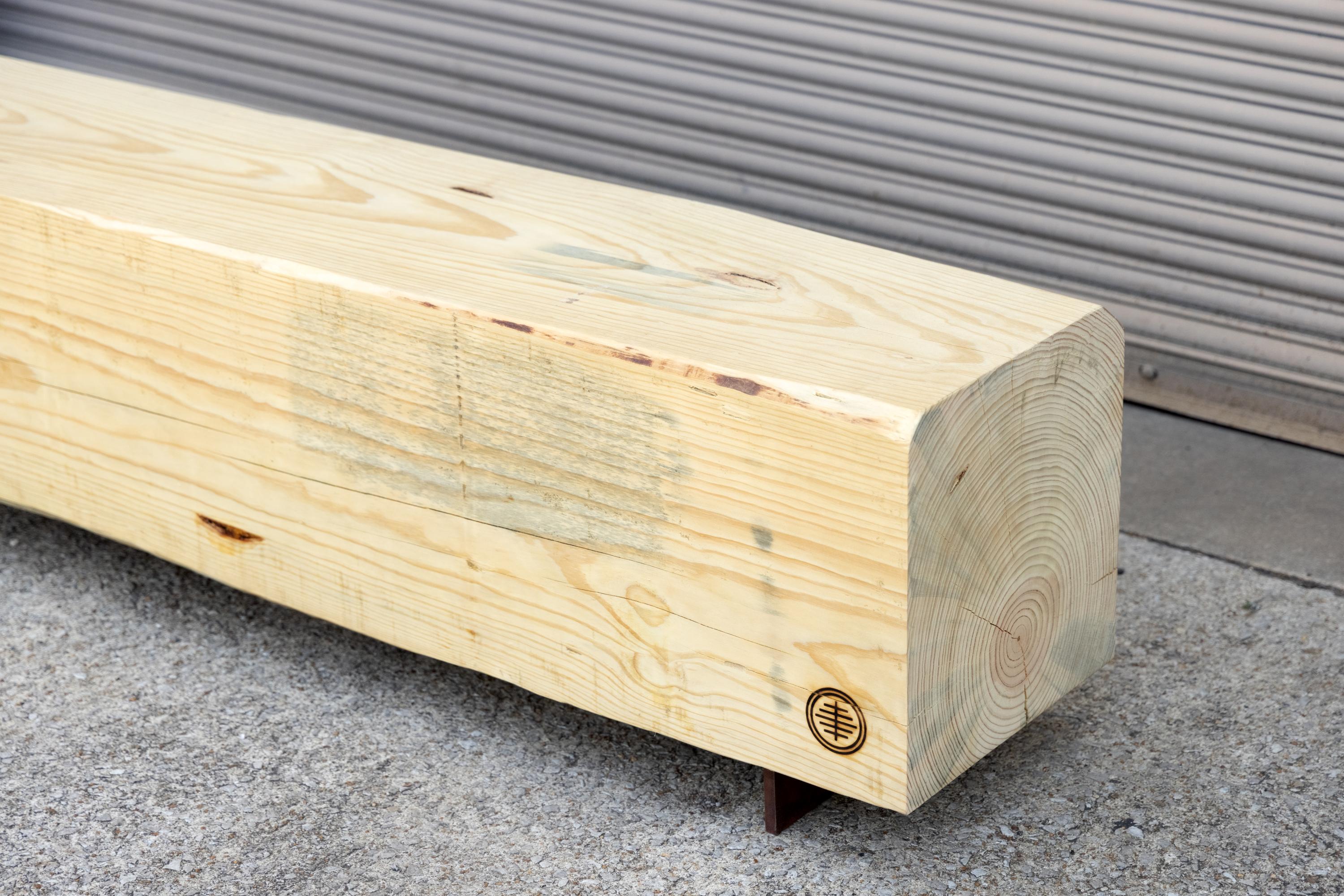 Patinated Rustic Indoor / Outdoor Pine Bench Pine and Corten Steel Base 'In-Stock'