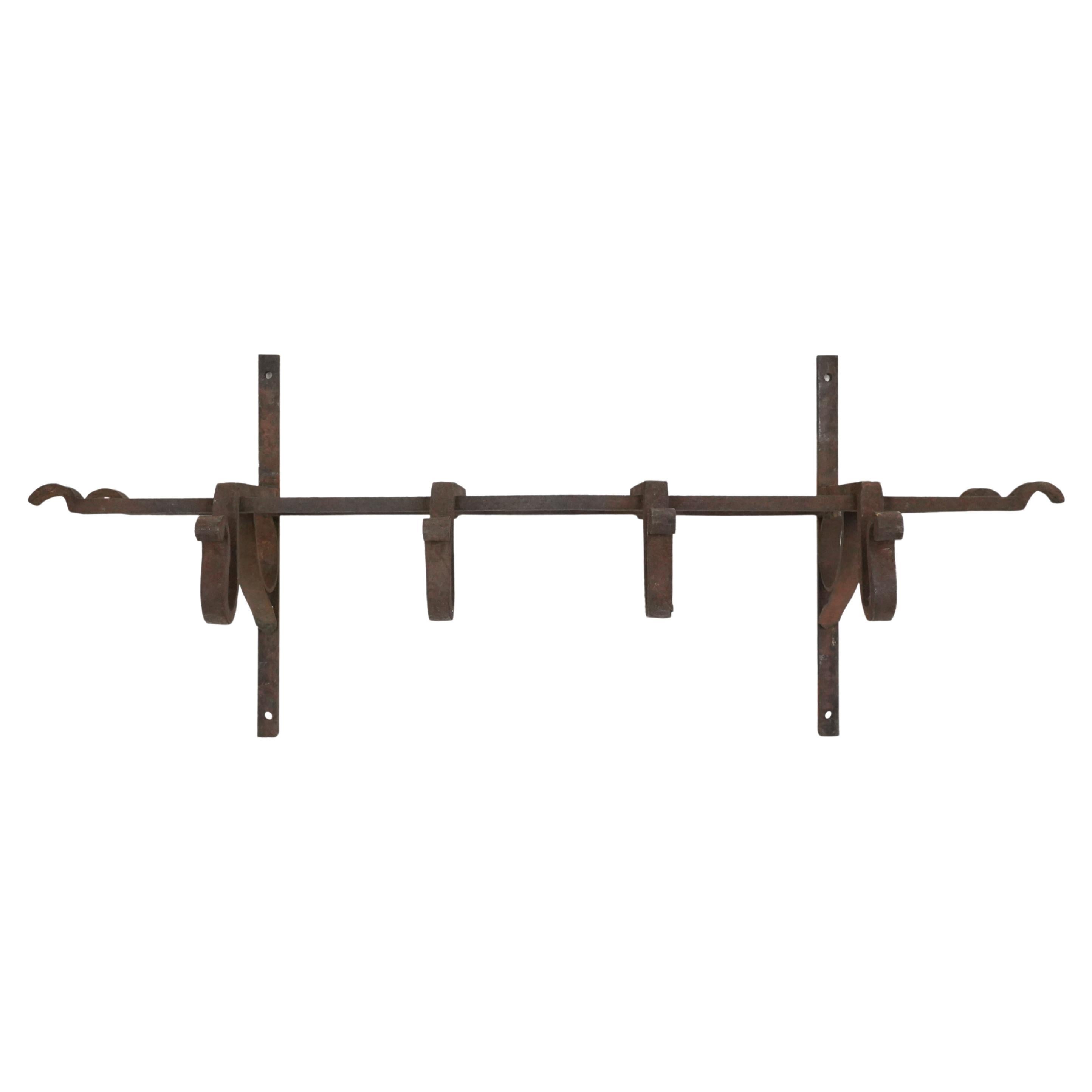 Rustic Industrial 4 Hook Wrought Iron Wall Rack