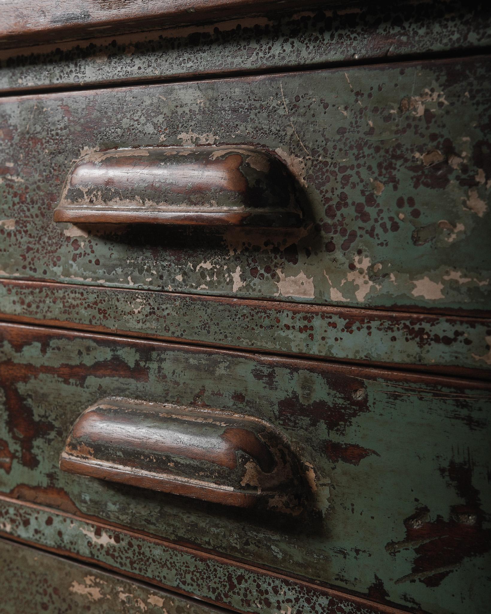 Rustic Industrial Aged Patina Wooden Desk with Metal Accents In Good Condition For Sale In High Point, NC