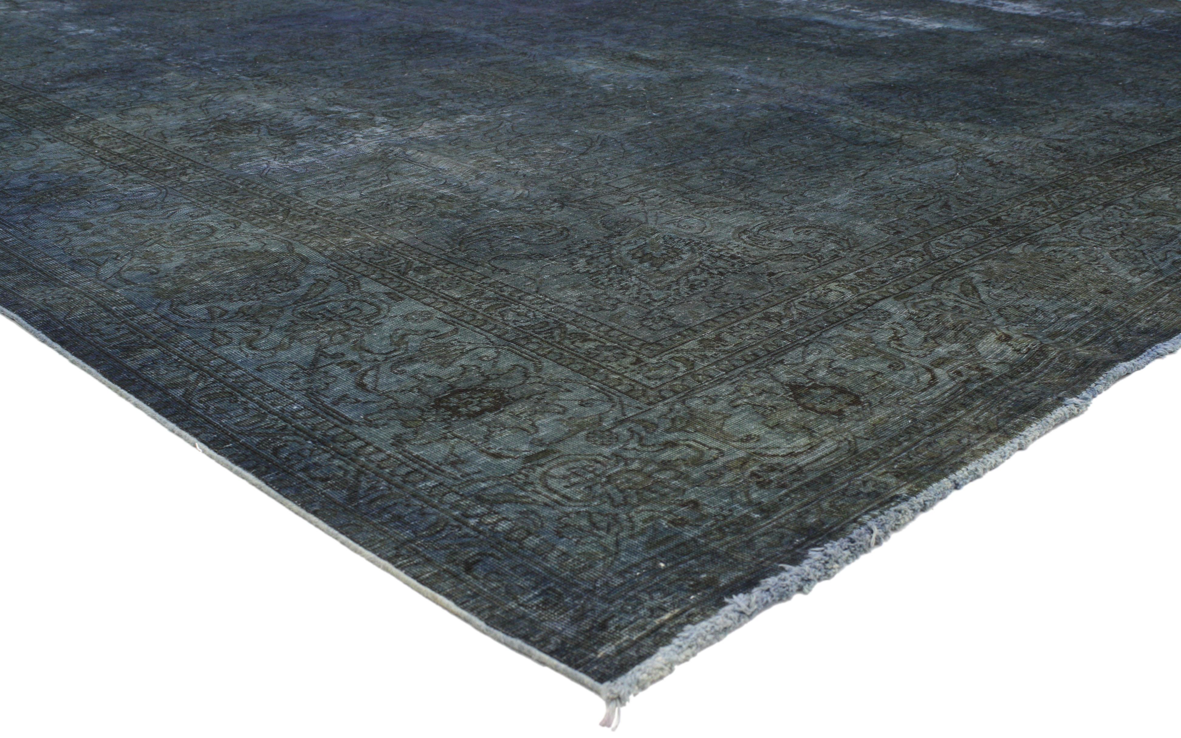 Rustic Industrial Distressed Vintage Overdyed Persian Area Rug In Distressed Condition In Dallas, TX