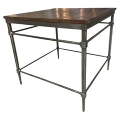 Rustic Industrial Ethan Allen Vida Reclaimed Wood and Hammered Iron Side Table