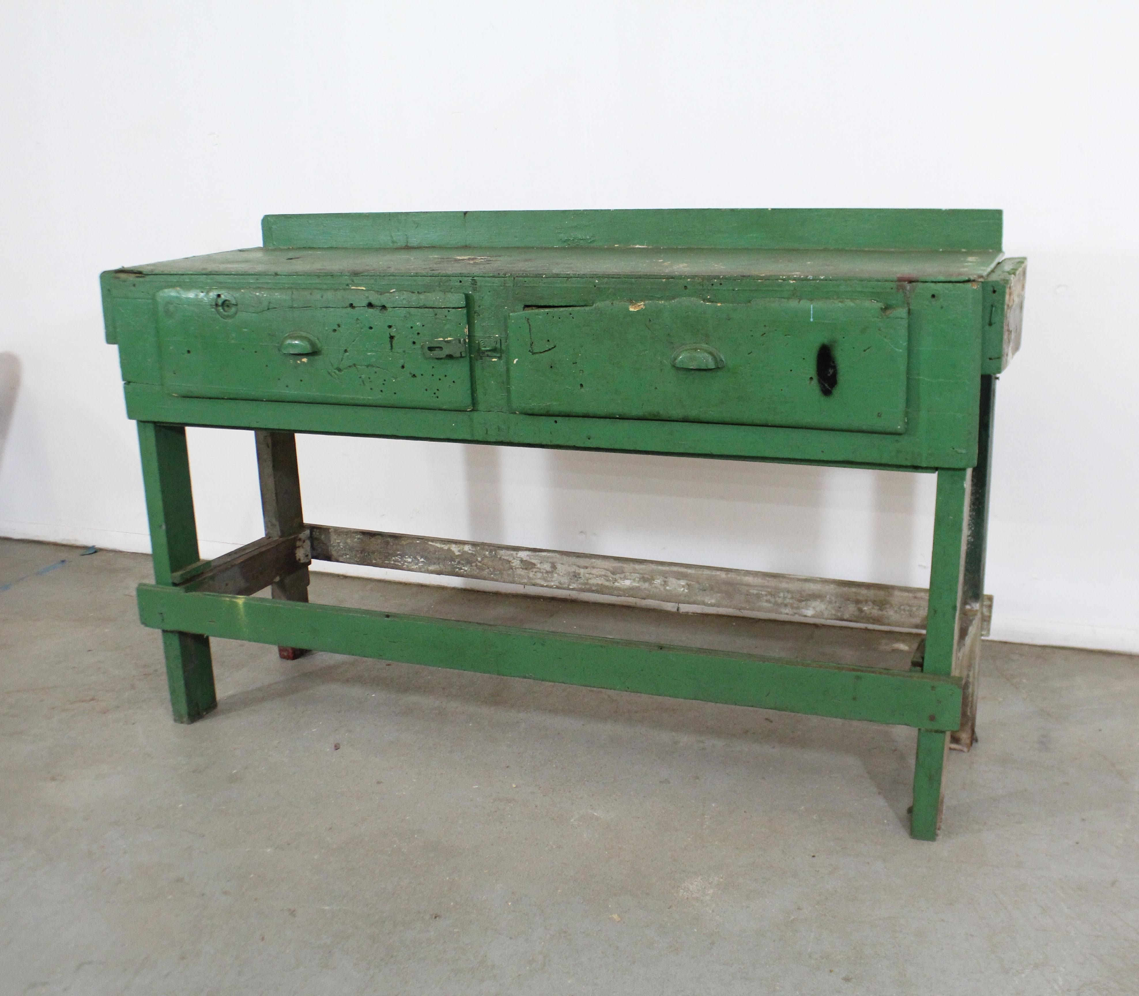 American Rustic Industrial Primitive Workbench Table/Island, circa 1930s