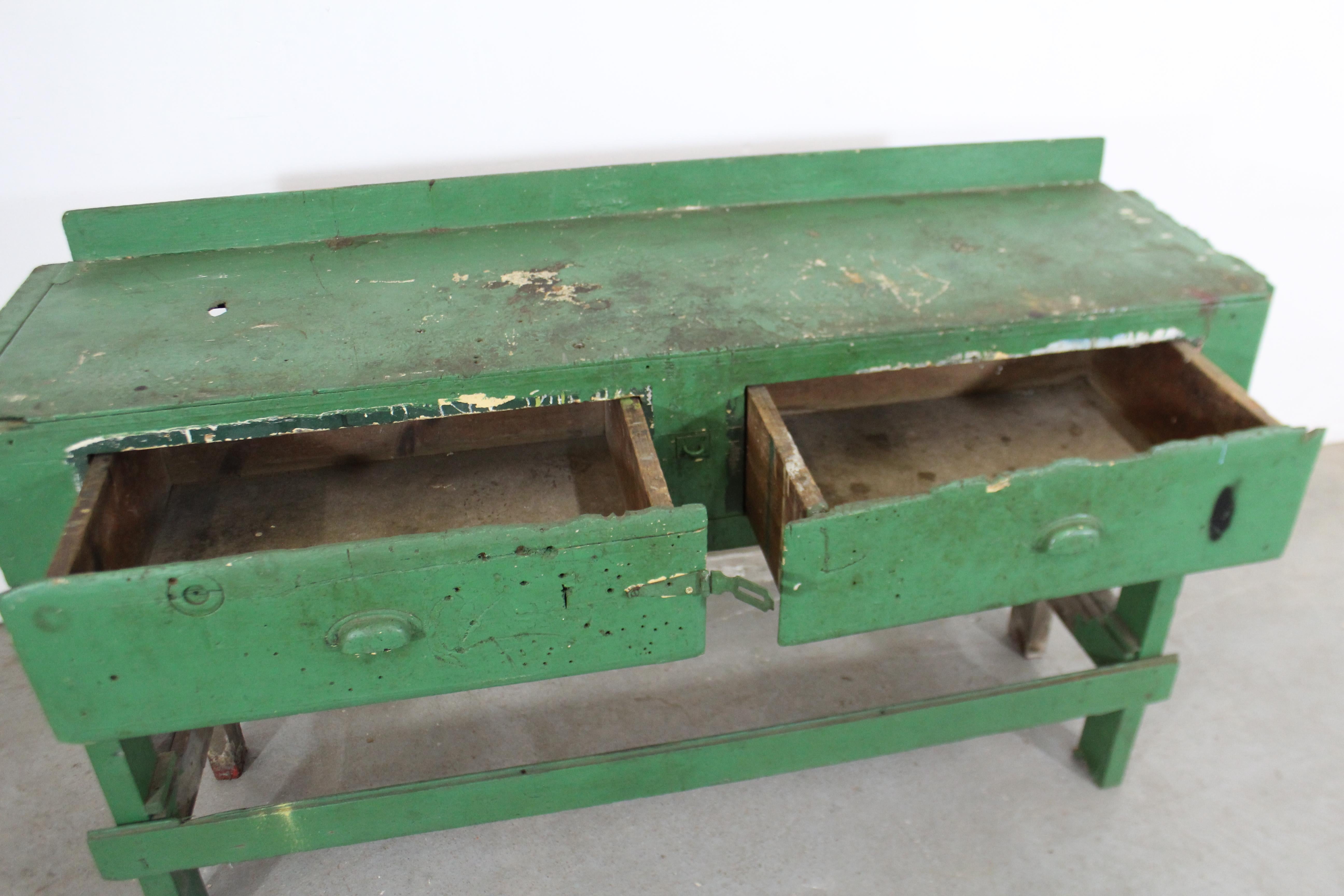 Rustic Industrial Primitive Workbench Table/Island, circa 1930s In Distressed Condition In Wilmington, DE