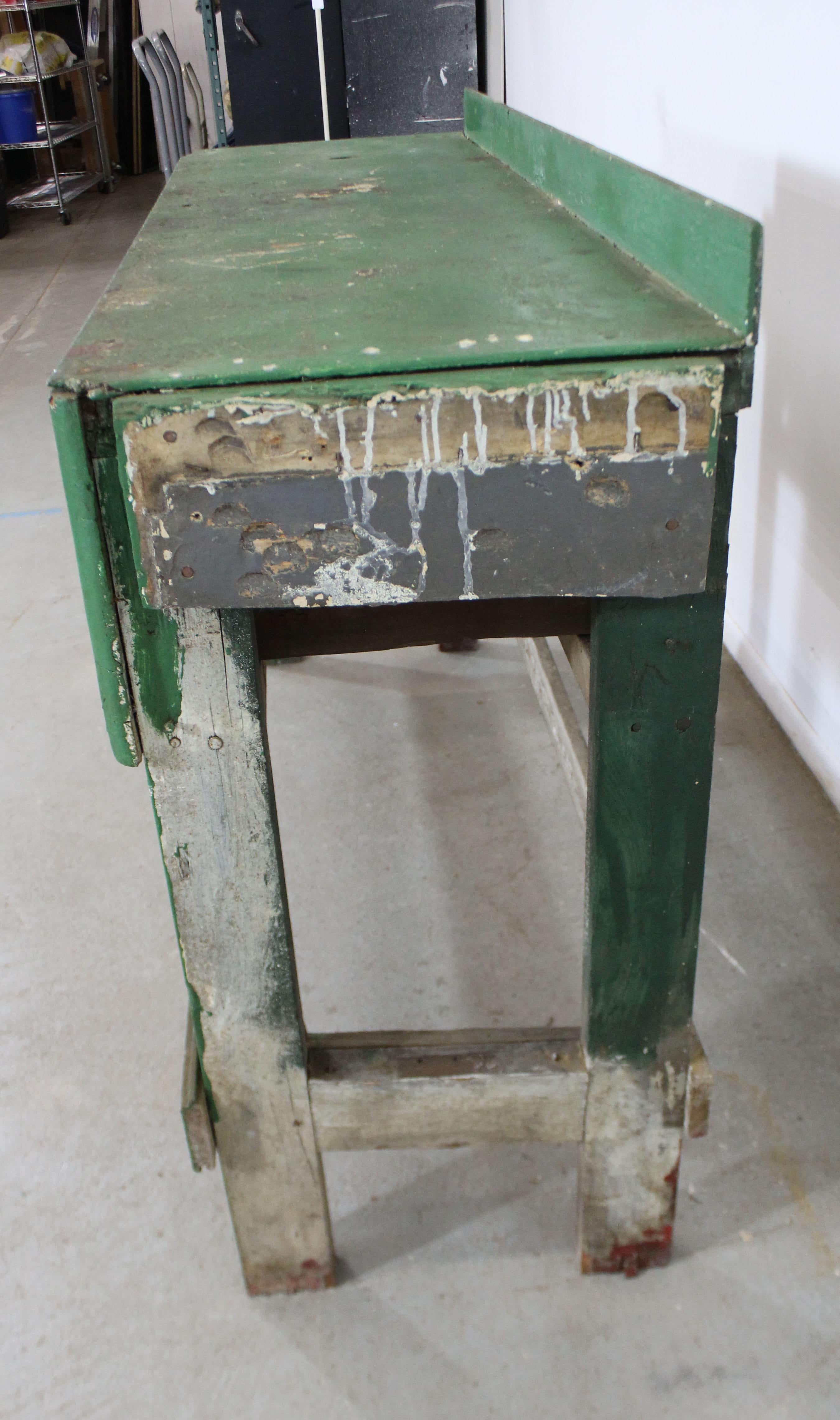 Wood Rustic Industrial Primitive Workbench Table/Island, circa 1930s