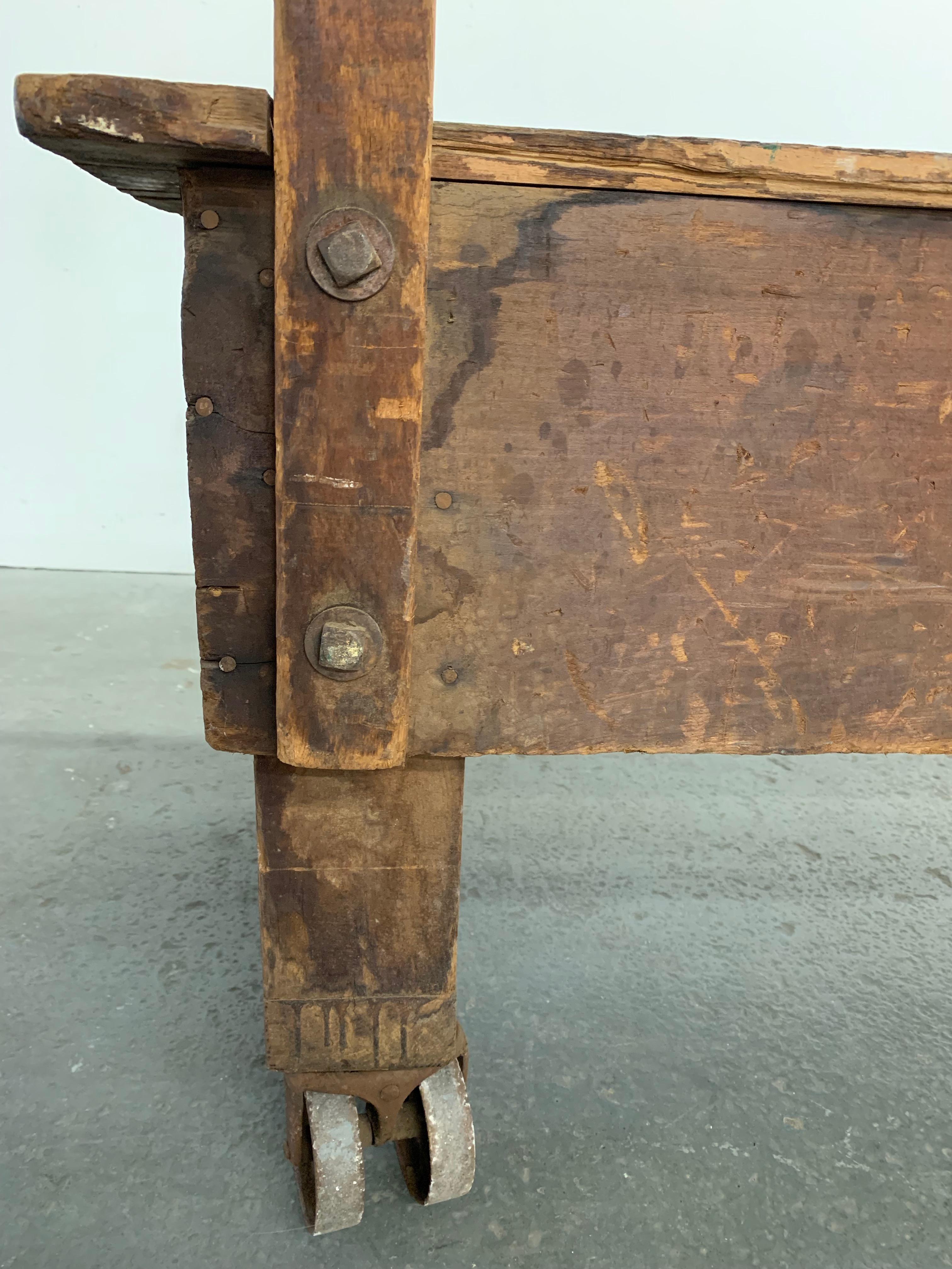 Rustic Industrial Rolling Lumber Cart In Good Condition For Sale In Brooklyn, NY