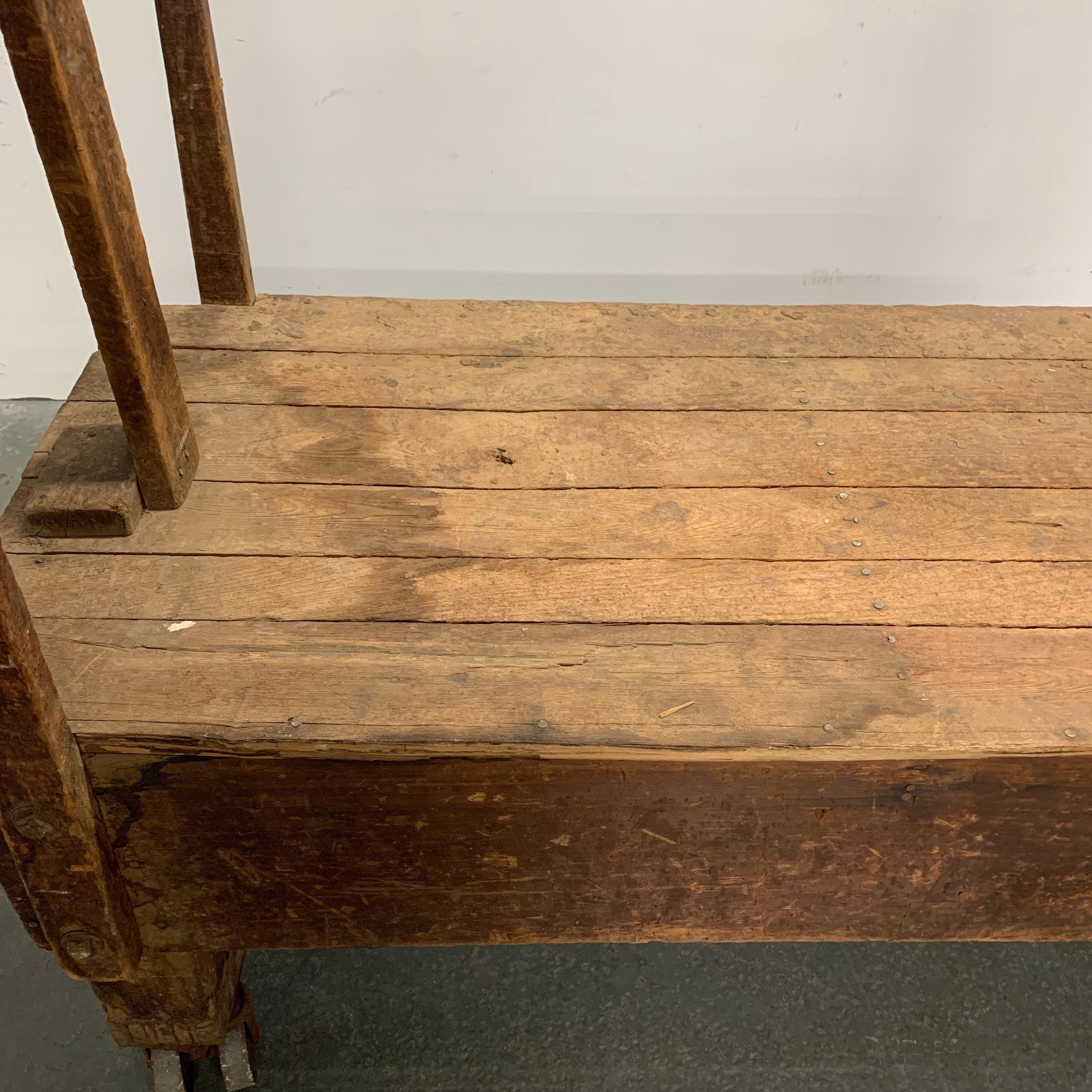 20th Century Rustic Industrial Rolling Lumber Cart For Sale