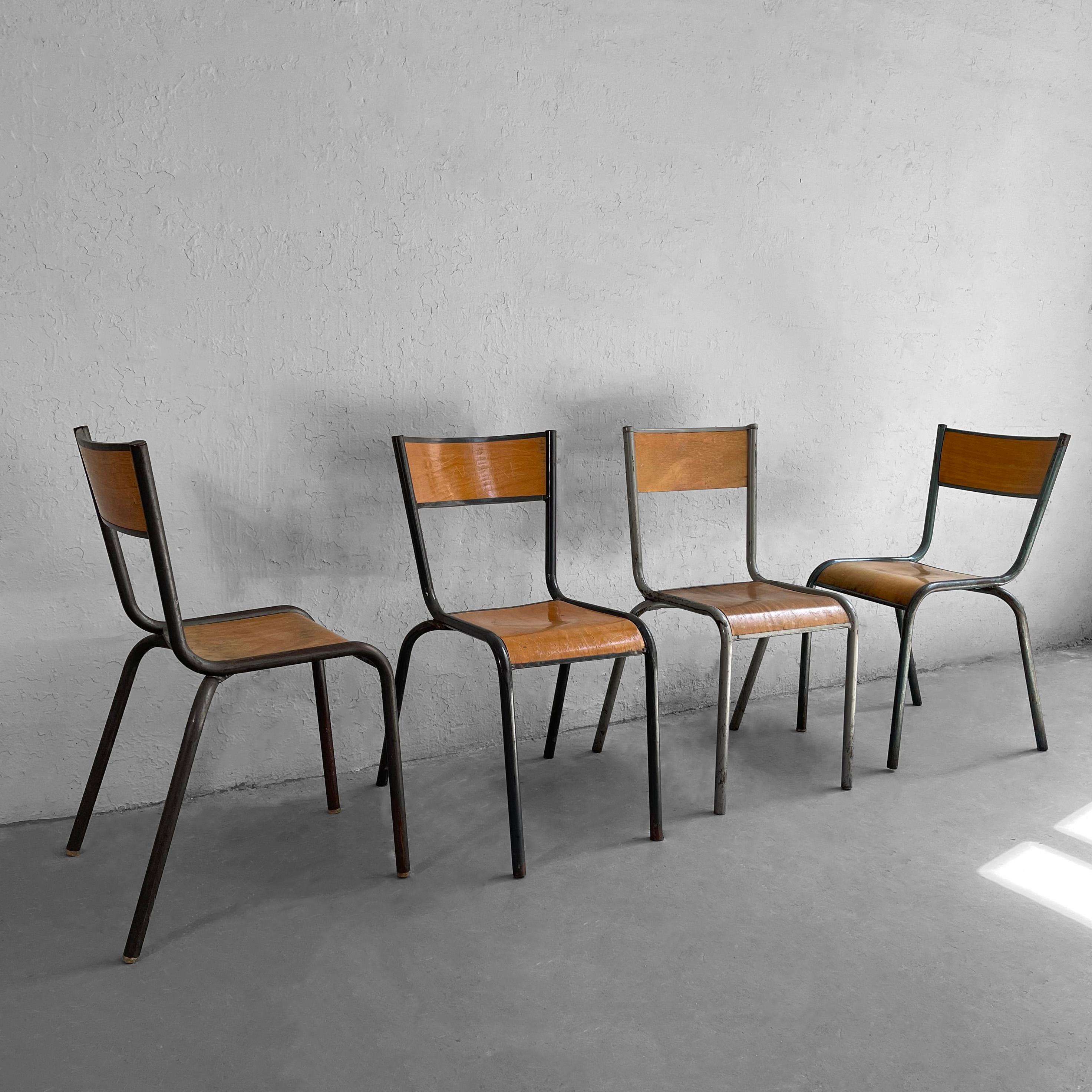American Rustic Industrial Stackable School Side Chairs For Sale