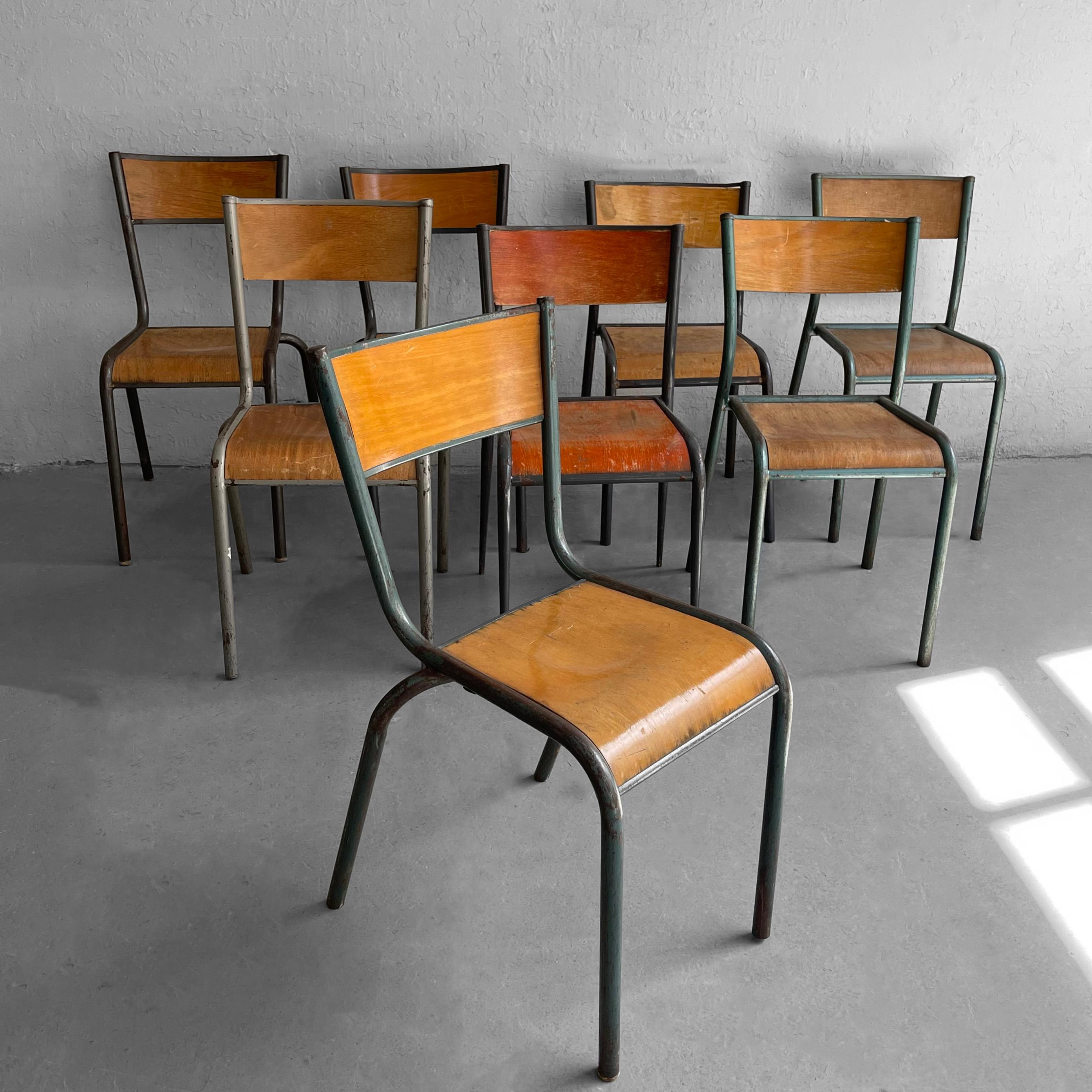 20th Century Rustic Industrial Stackable School Side Chairs For Sale